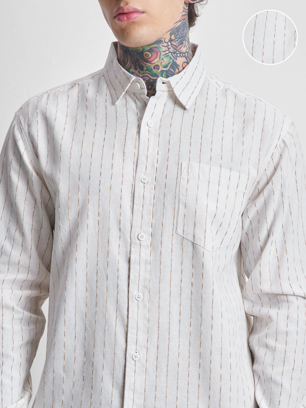 Highlander Men Cream Striped Relaxed Fit Casual Shirt - Cream - Image 5