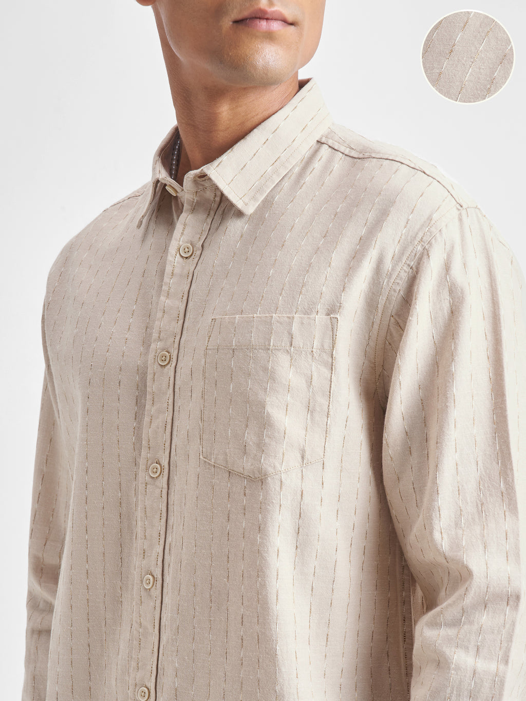 Highlander Men Beige Self Design Relaxed Fit Casual Shirt - Beige - Image 5