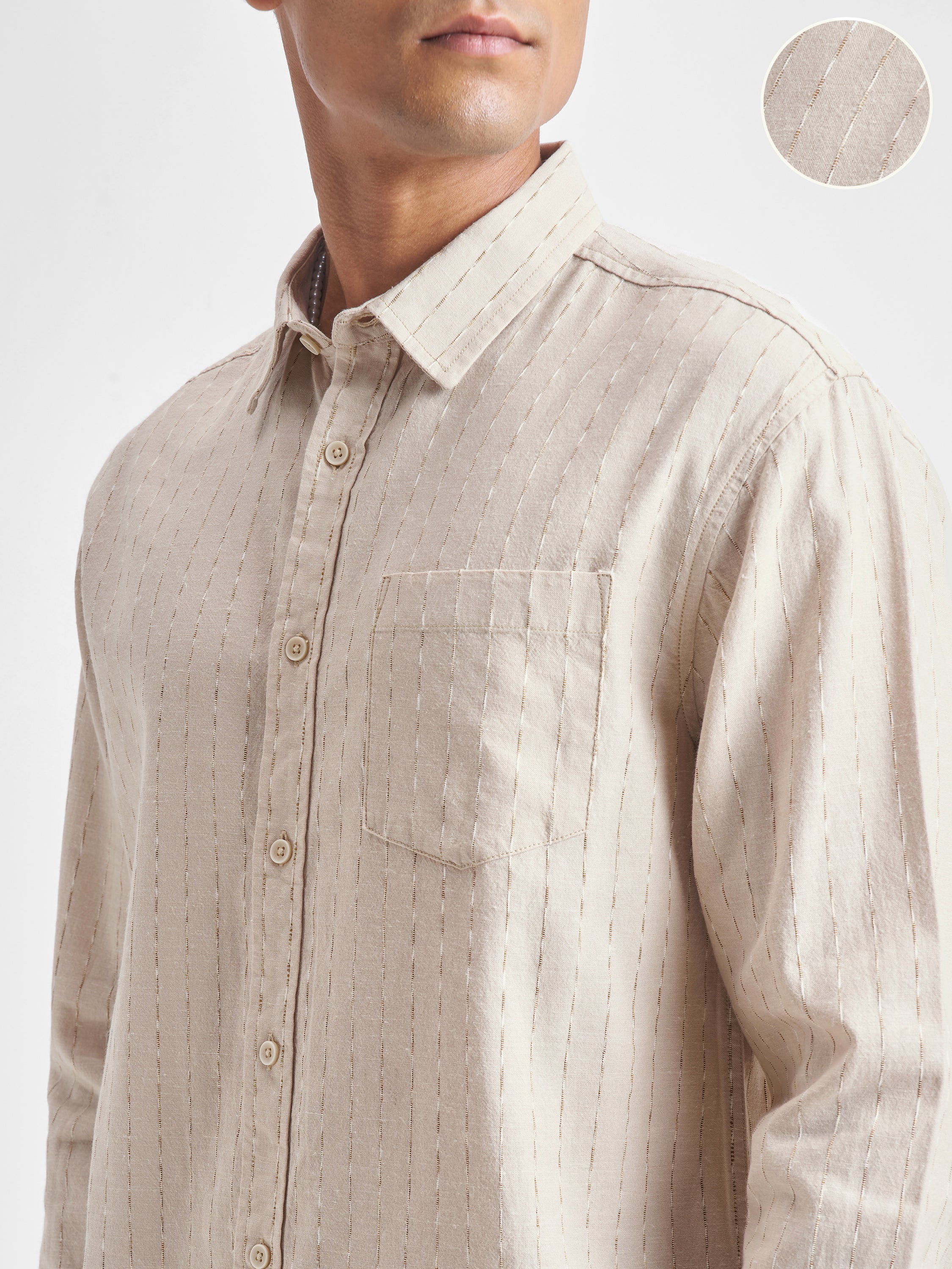 Highlander Men Beige Self Design Relaxed Fit Casual Shirt - Beige - Image 5