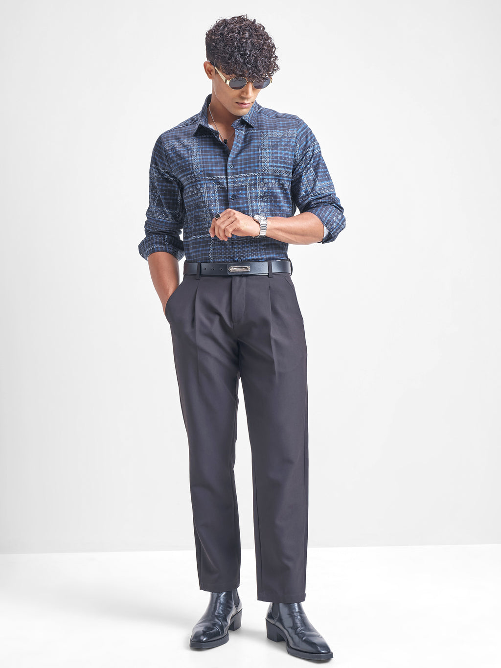 Highlander Men Navy Blue Printed Slim Fit Casual Shirt - Navy Blue - Image 2