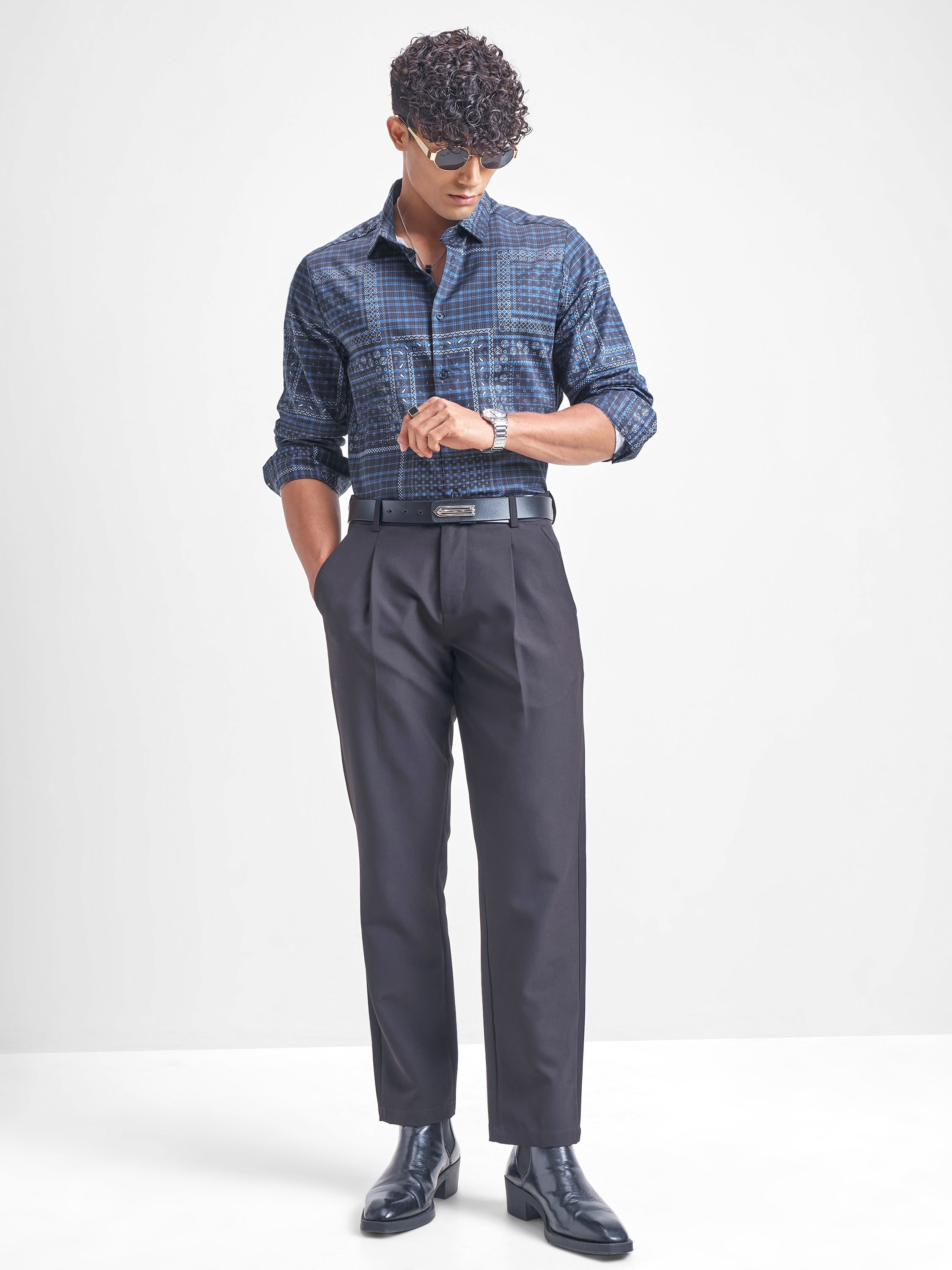 Highlander Men Navy Blue Printed Slim Fit Casual Shirt - Navy Blue - Image 2