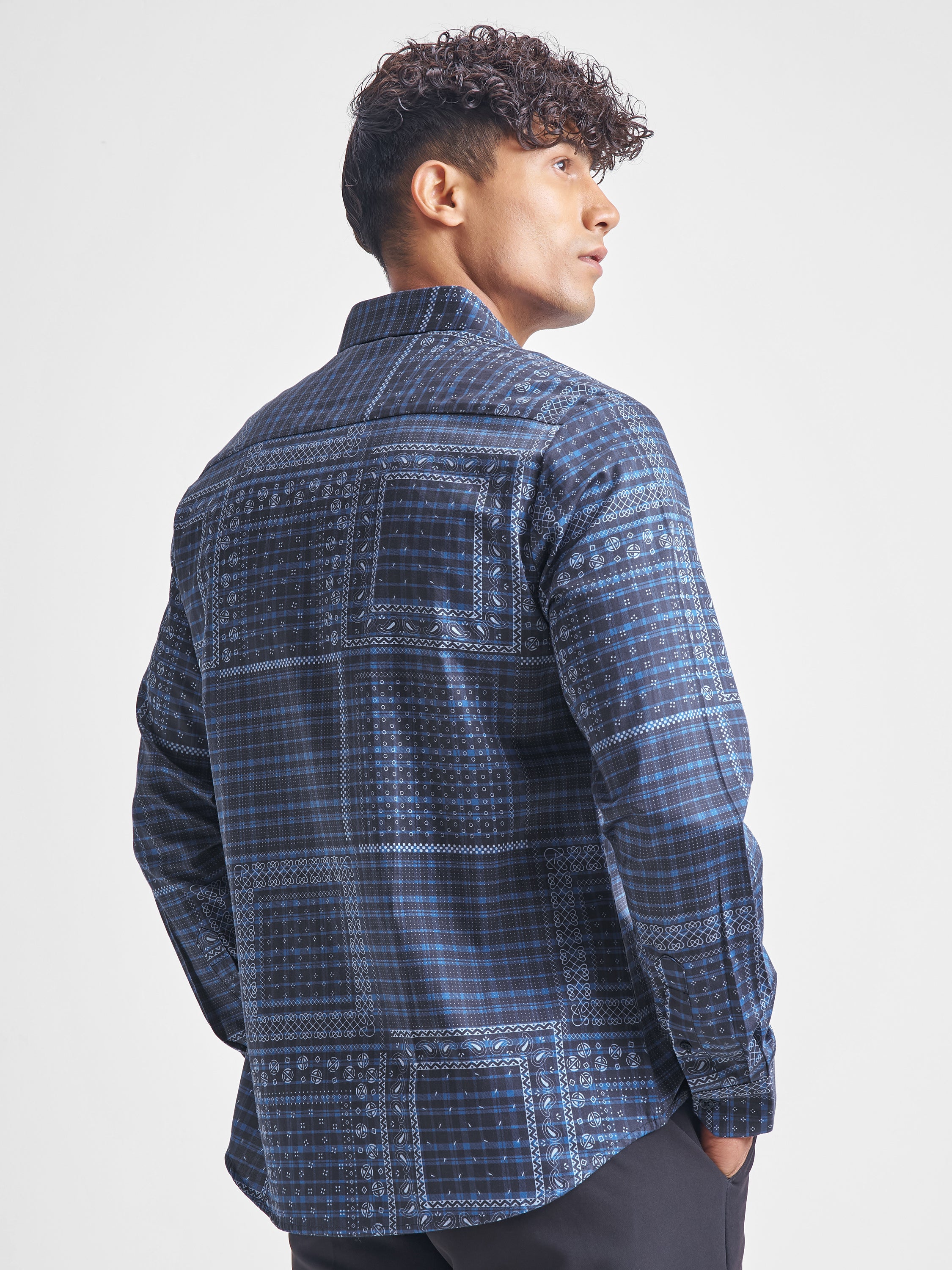 Highlander Men Navy Blue Printed Slim Fit Casual Shirt - Navy Blue - Image 3