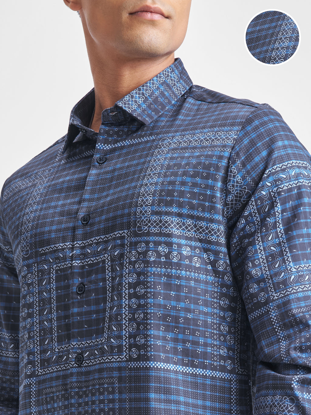 Highlander Men Navy Blue Printed Slim Fit Casual Shirt - Navy Blue - Image 5