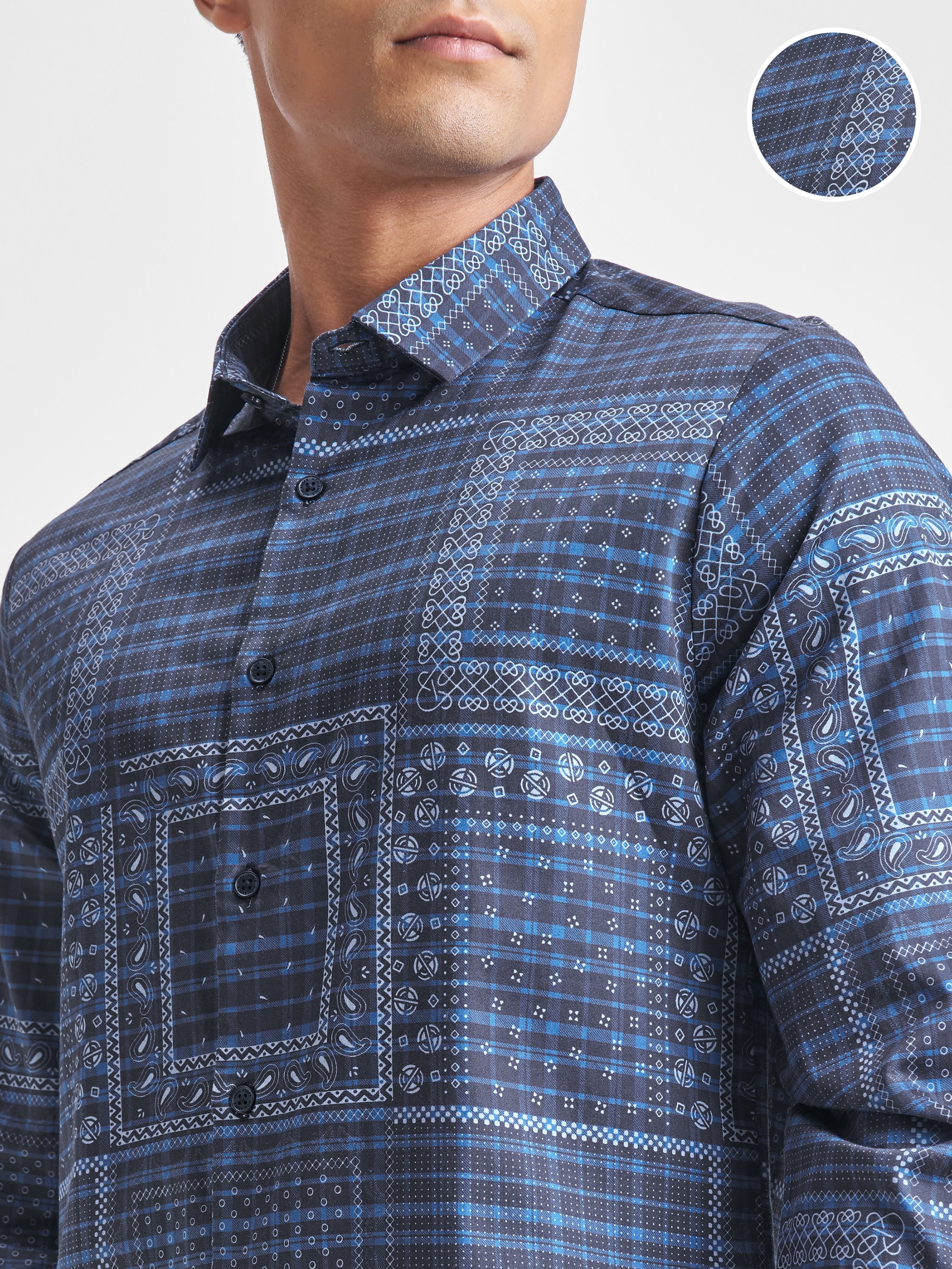 Highlander Men Navy Blue Printed Slim Fit Casual Shirt - Navy Blue - Image 5