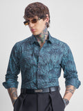 Highlander Men Teal Printed Slim Fit Casual Shirt - Teal - Image 1