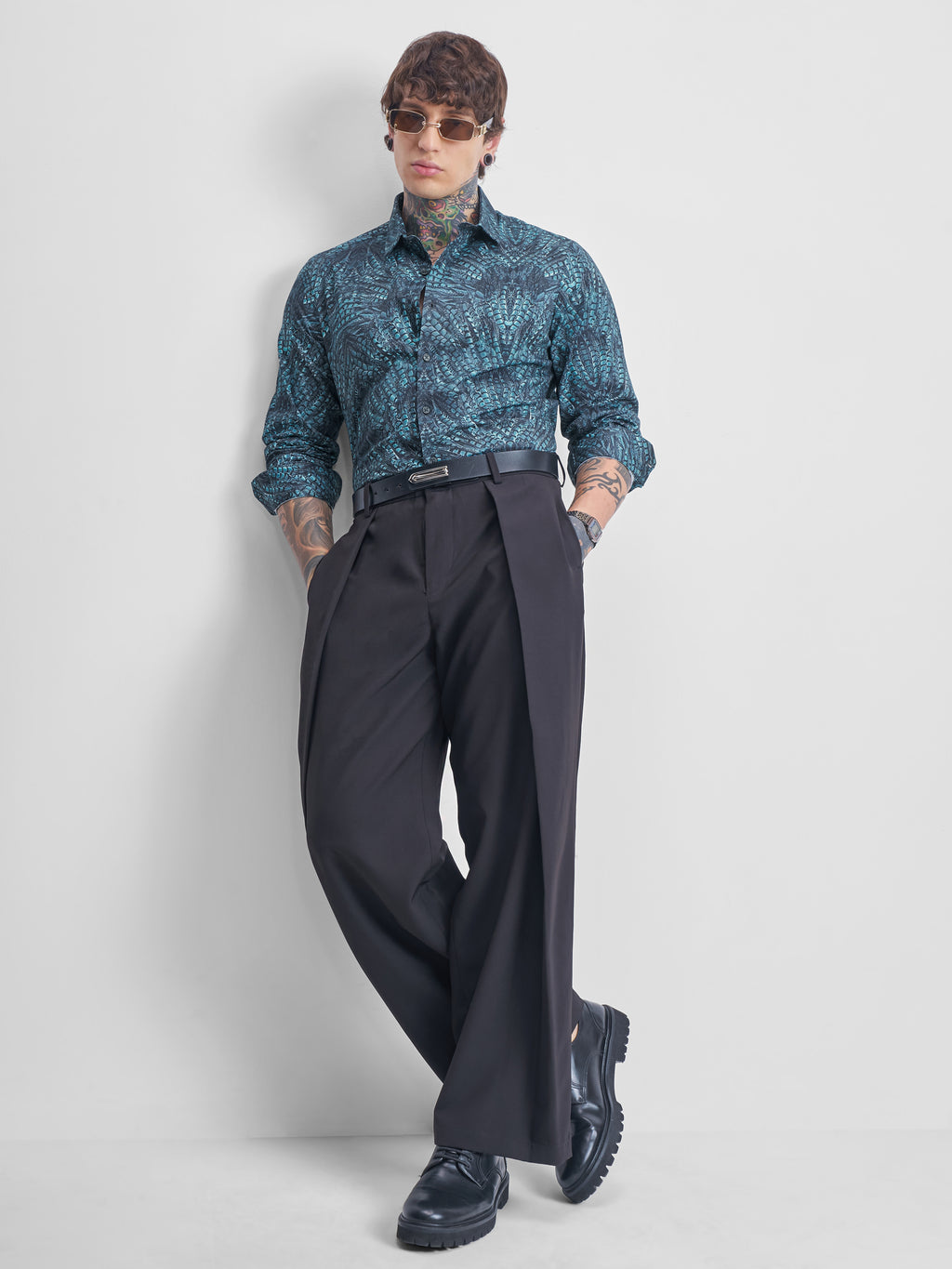 Highlander Men Teal Printed Slim Fit Casual Shirt - Teal - Image 2