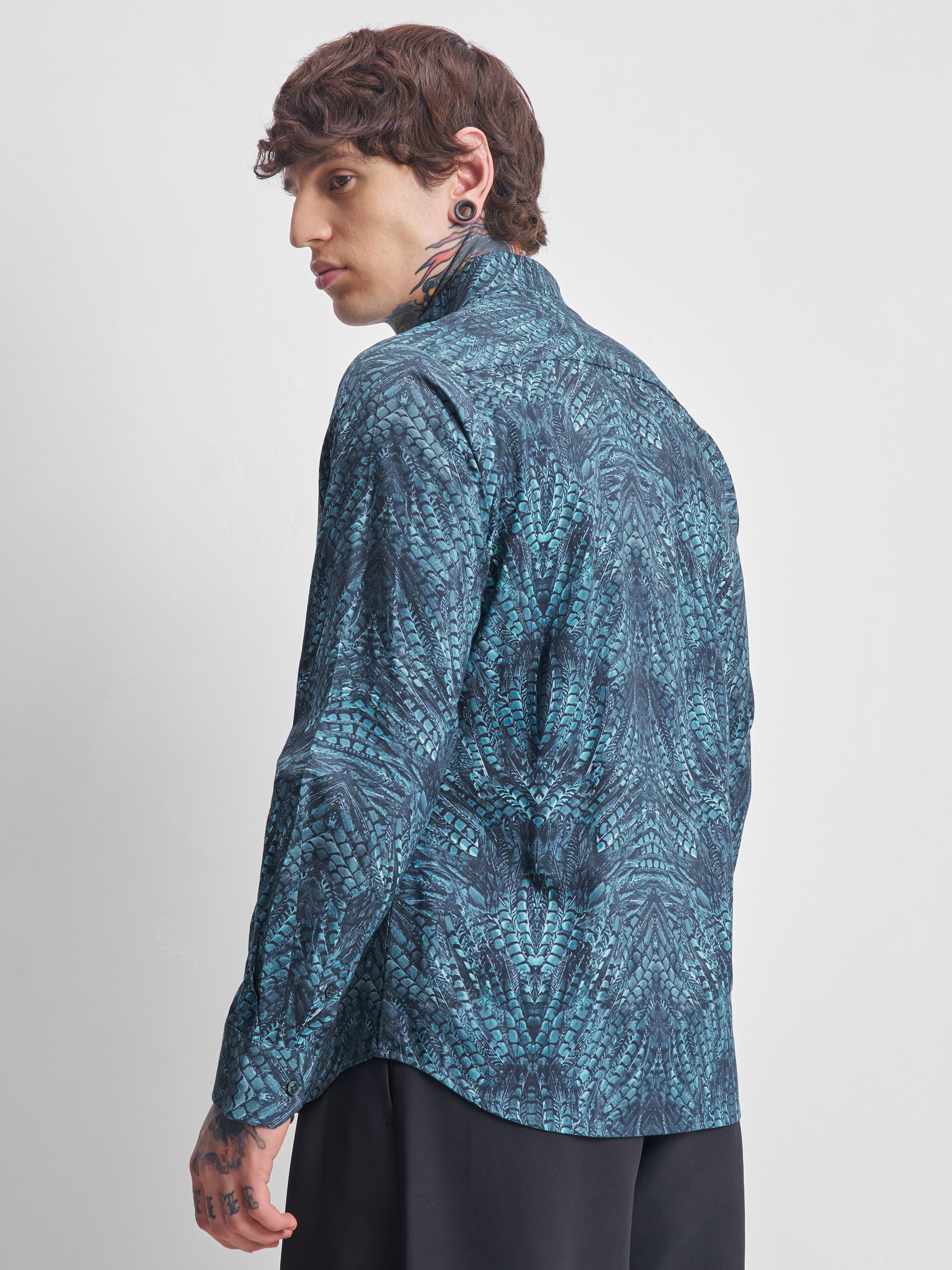 Highlander Men Teal Printed Slim Fit Casual Shirt - Teal - Image 3