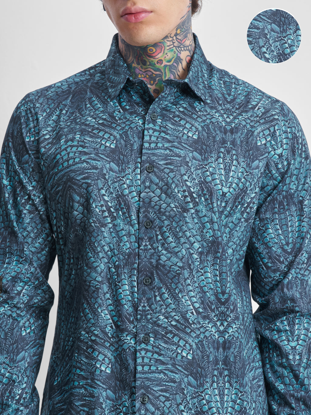 Highlander Men Teal Printed Slim Fit Casual Shirt - Teal - Image 5