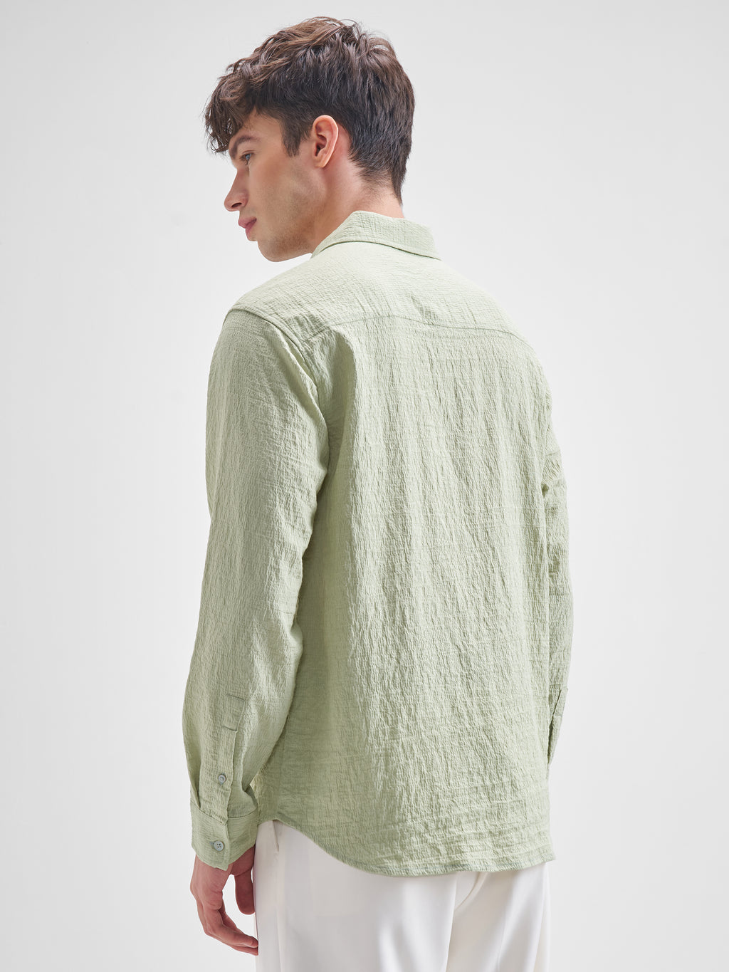 Highlander Men Green Crushed Relaxed Fit Casual Shirt - Green - Image 3