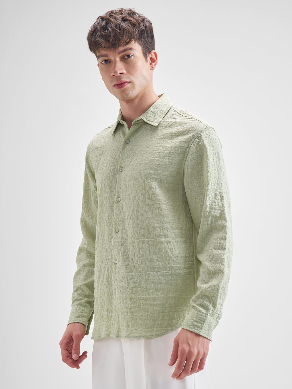 Highlander Men Green Crushed Relaxed Fit Casual Shirt - Green - Image 4