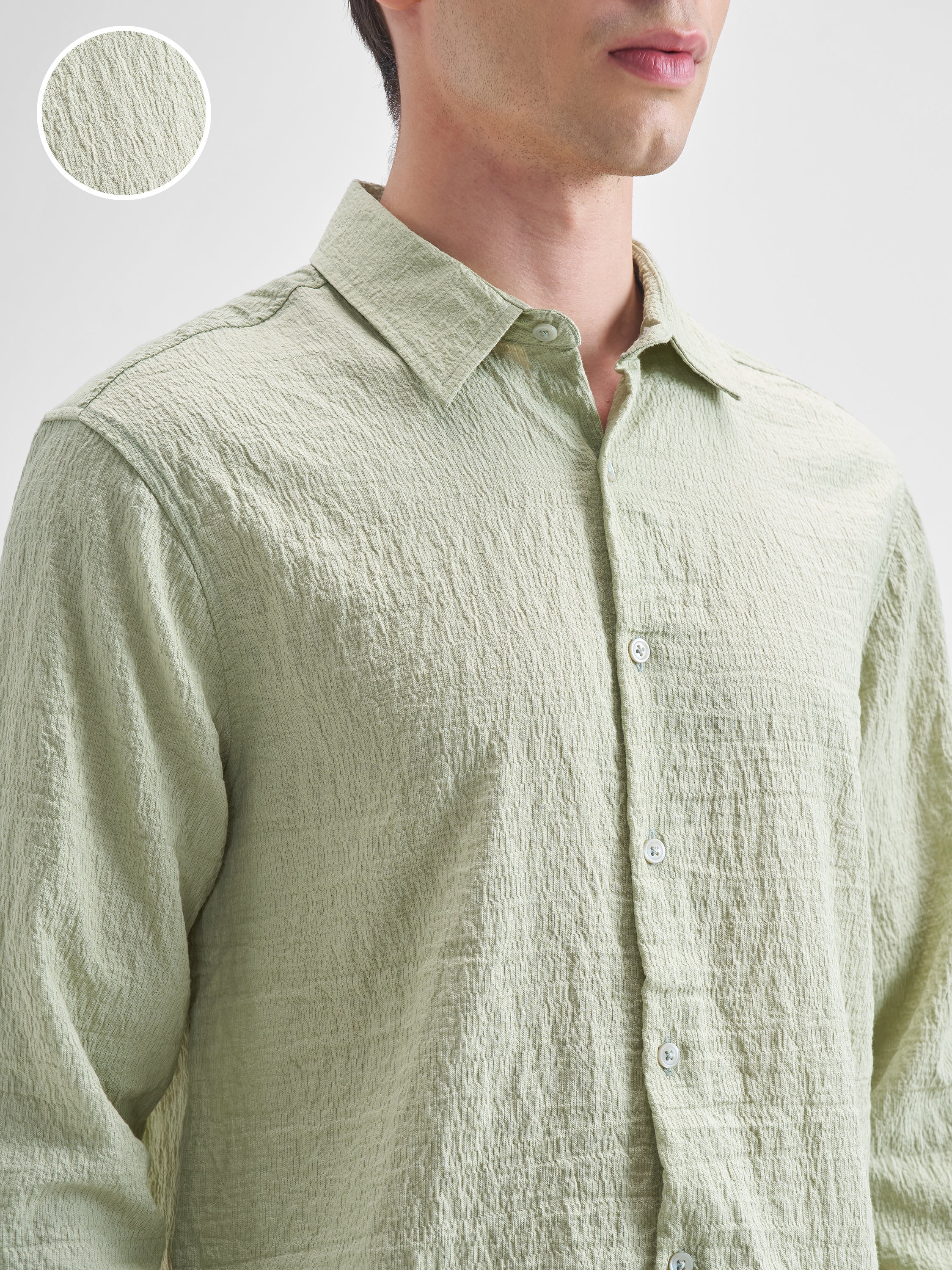 Highlander Men Green Crushed Relaxed Fit Casual Shirt - Green - Image 5