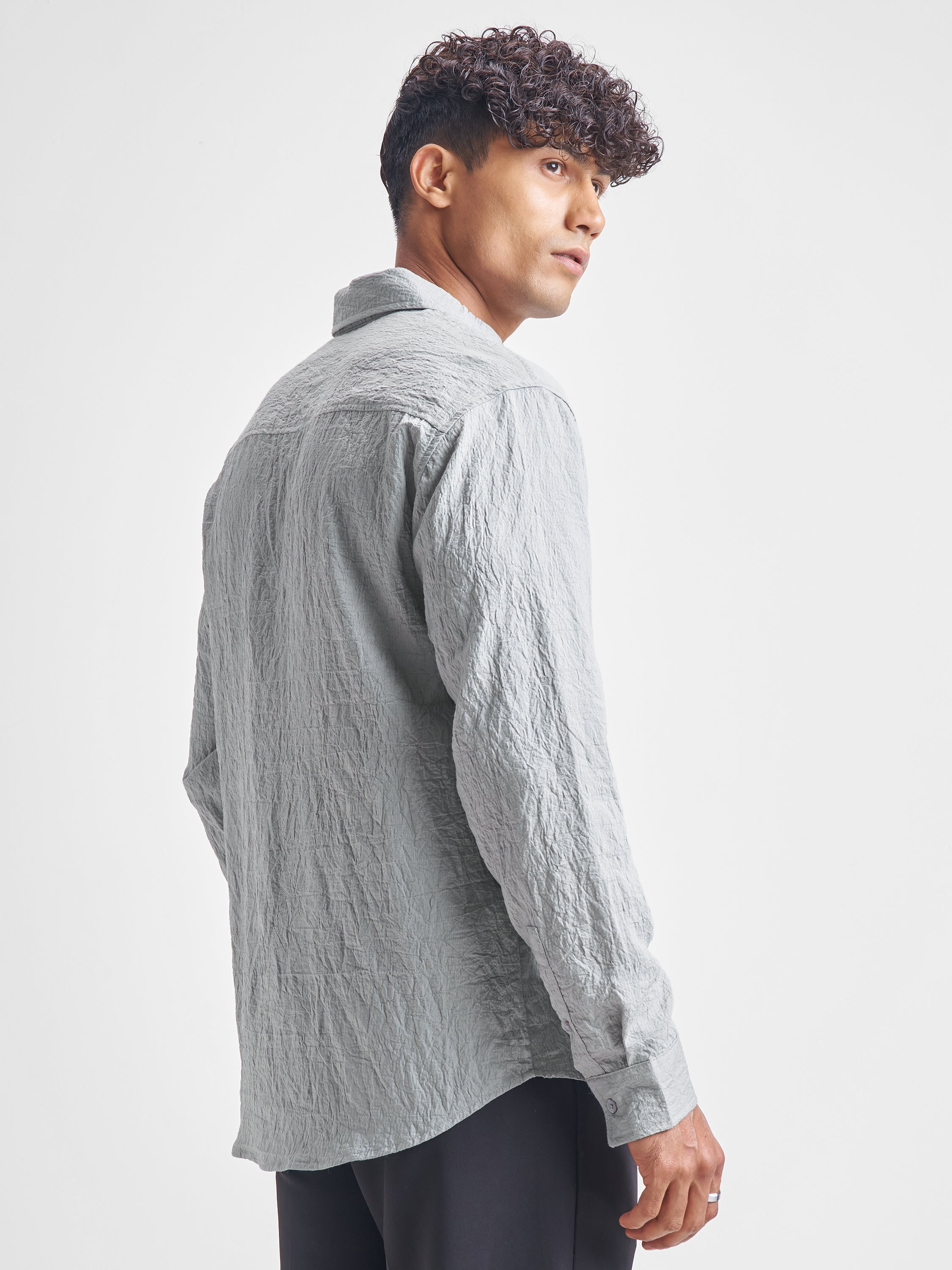 Highlander Men Grey Self Design Relaxed Fit Casual Shirt - Grey - Image 3
