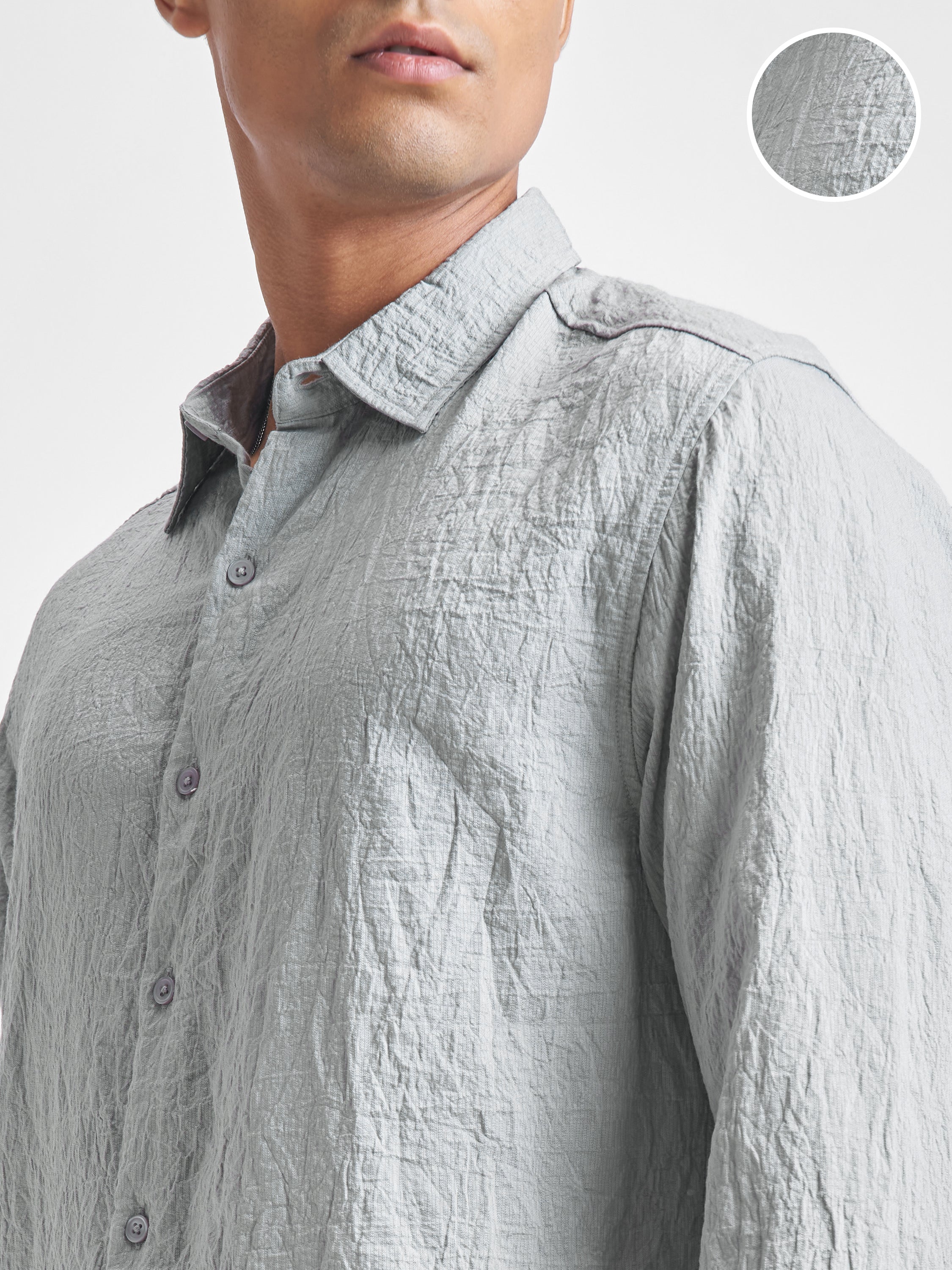 Highlander Men Grey Self Design Relaxed Fit Casual Shirt - Grey - Image 5