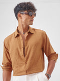 Highlander Men Rust Crushed Relaxed Fit Casual Shirt - Rust - Image 1