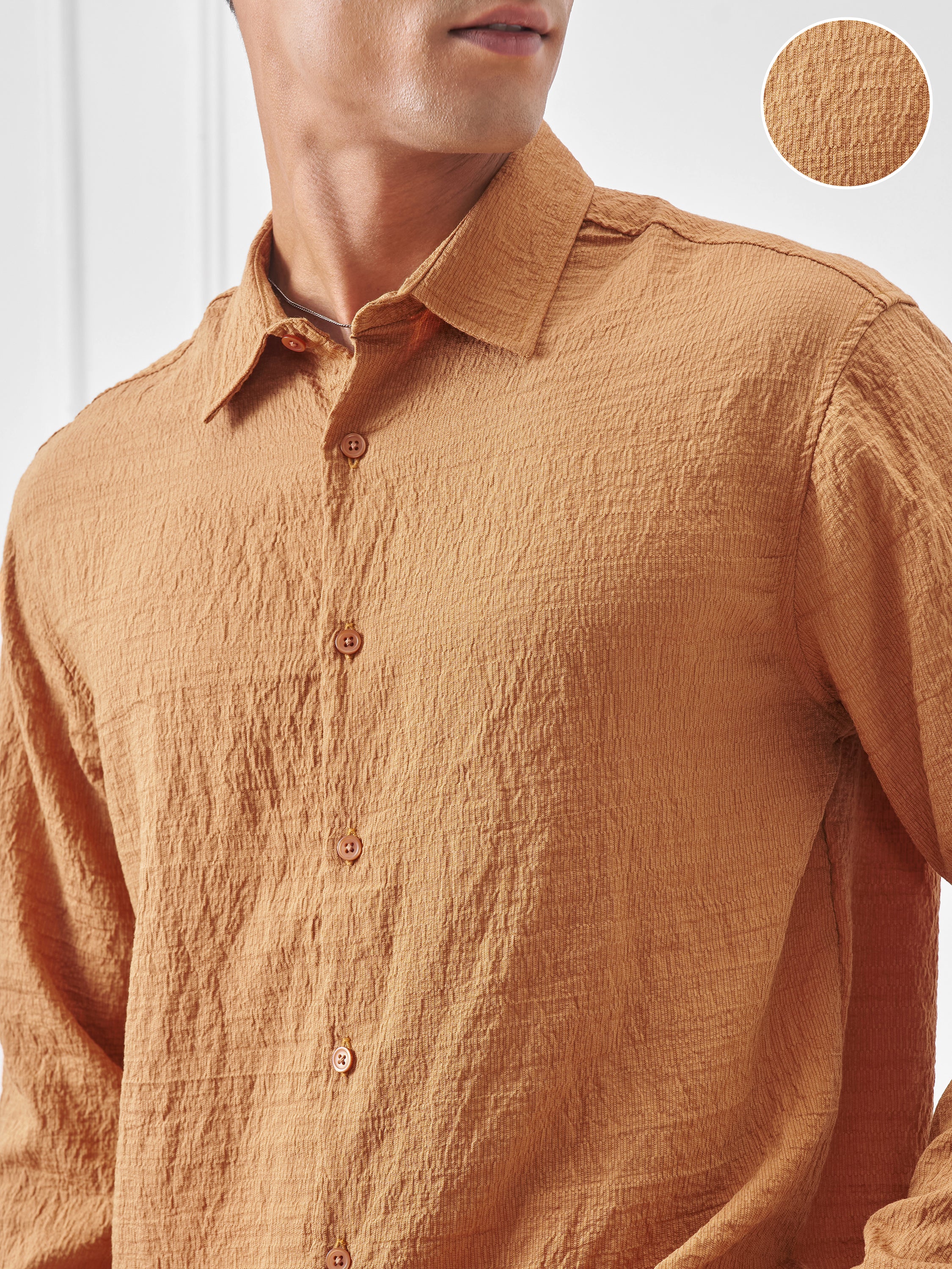 Highlander Men Rust Crushed Relaxed Fit Casual Shirt - Rust - Image 5