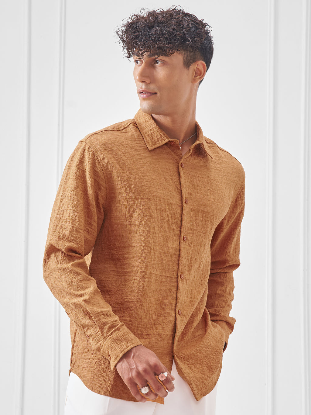 Highlander Men Rust Crushed Relaxed Fit Casual Shirt - Rust - Image 6