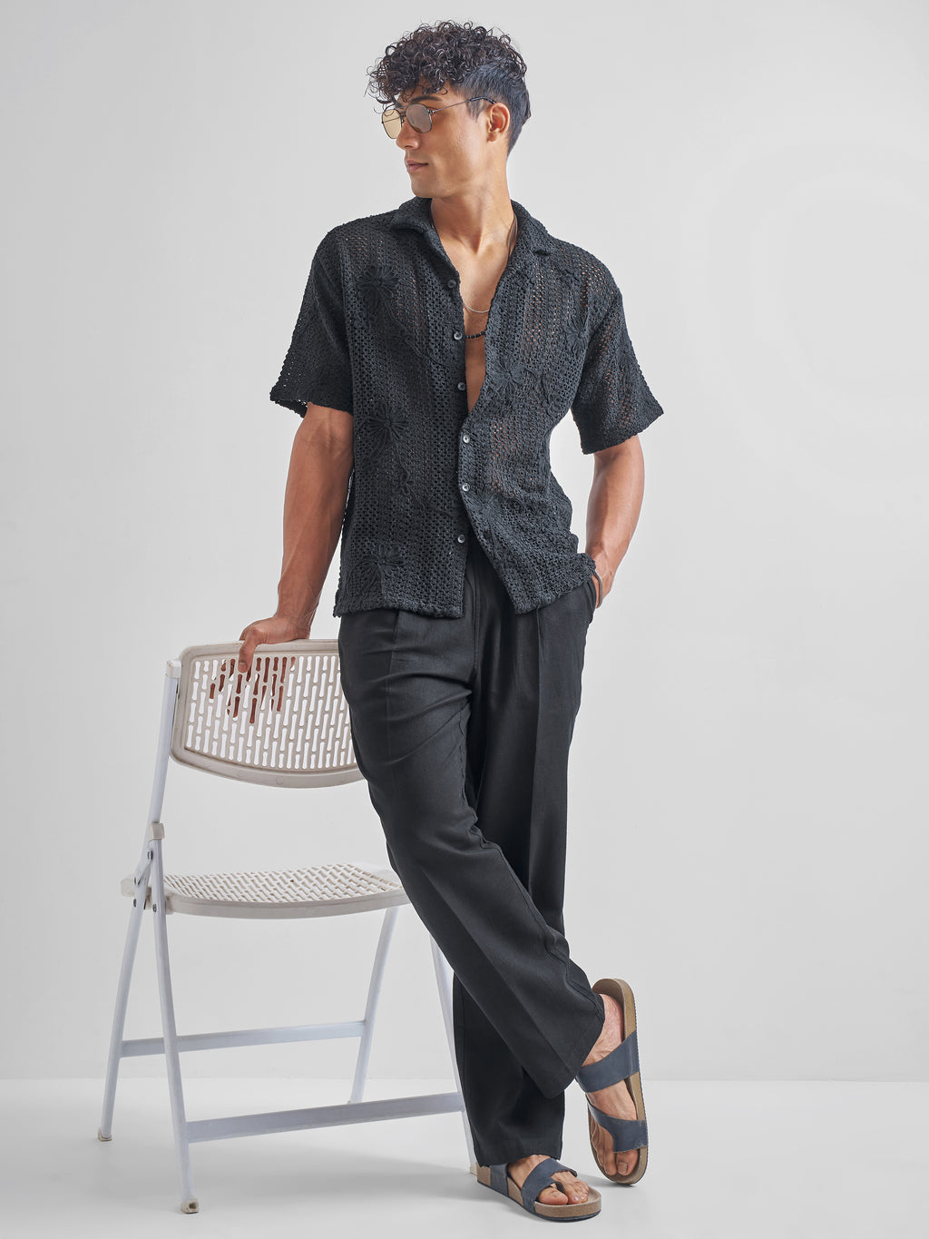 Highlander Men Black Self Design Relaxed Fit Casual Shirt - Black - Image 2