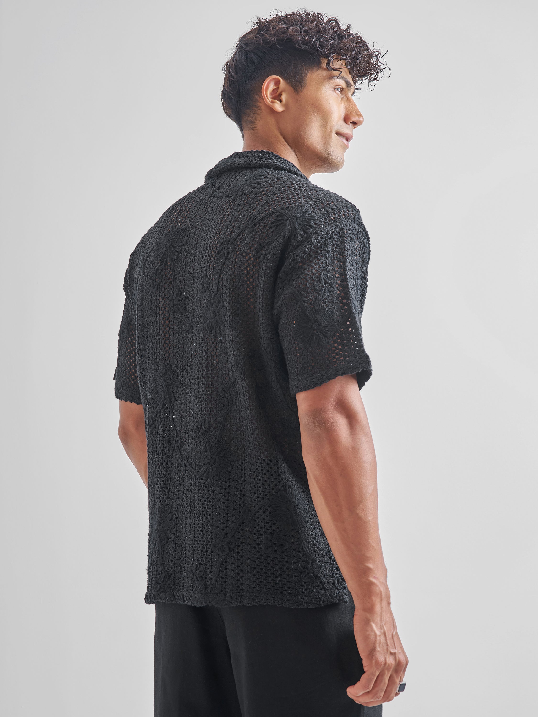 Highlander Men Black Self Design Relaxed Fit Casual Shirt - Black - Image 3