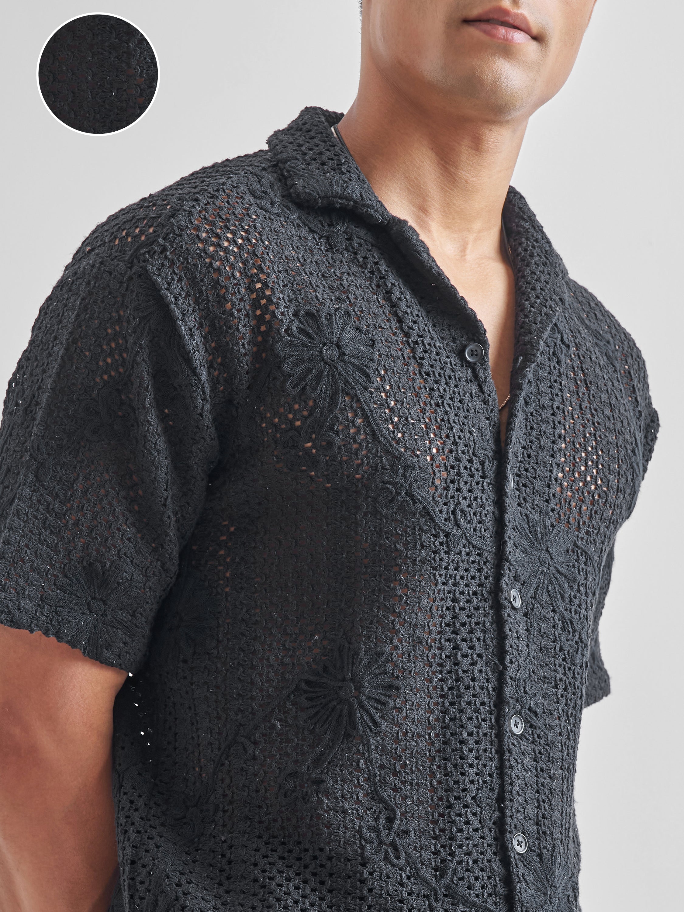 Highlander Men Black Self Design Relaxed Fit Casual Shirt - Black - Image 5