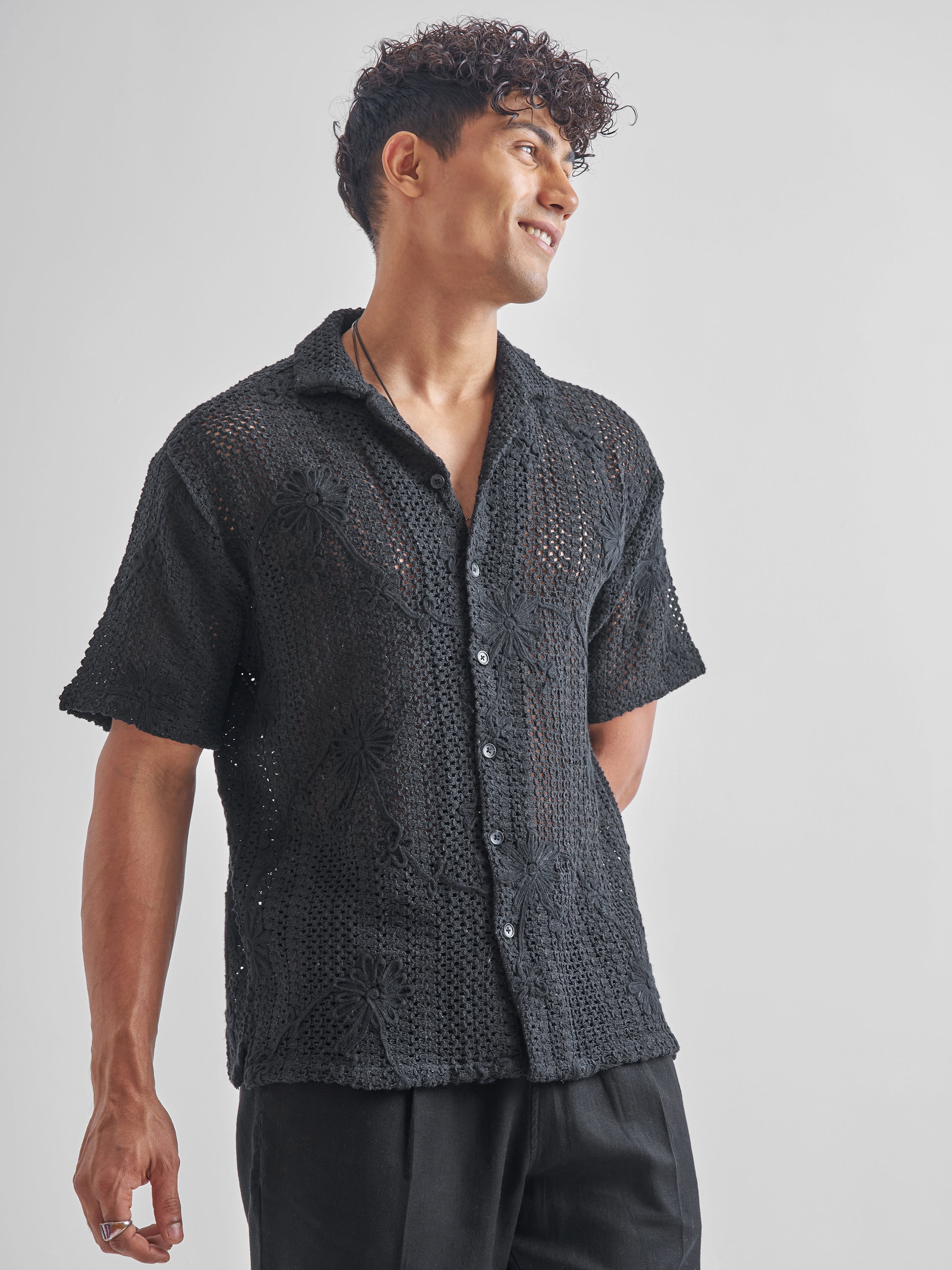 Highlander Men Black Self Design Relaxed Fit Casual Shirt - Black - Image 6