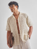 Highlander Men Beige Embroidered Crochet Relaxed Fit Casual Shirt - Beige - Image 1