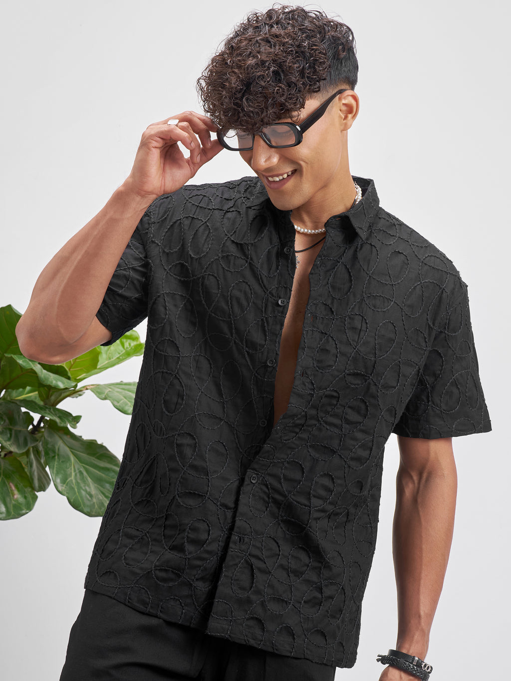 Highlander Men Black Embroidered Relaxed Fit Casual Shirt - Black - Image 1