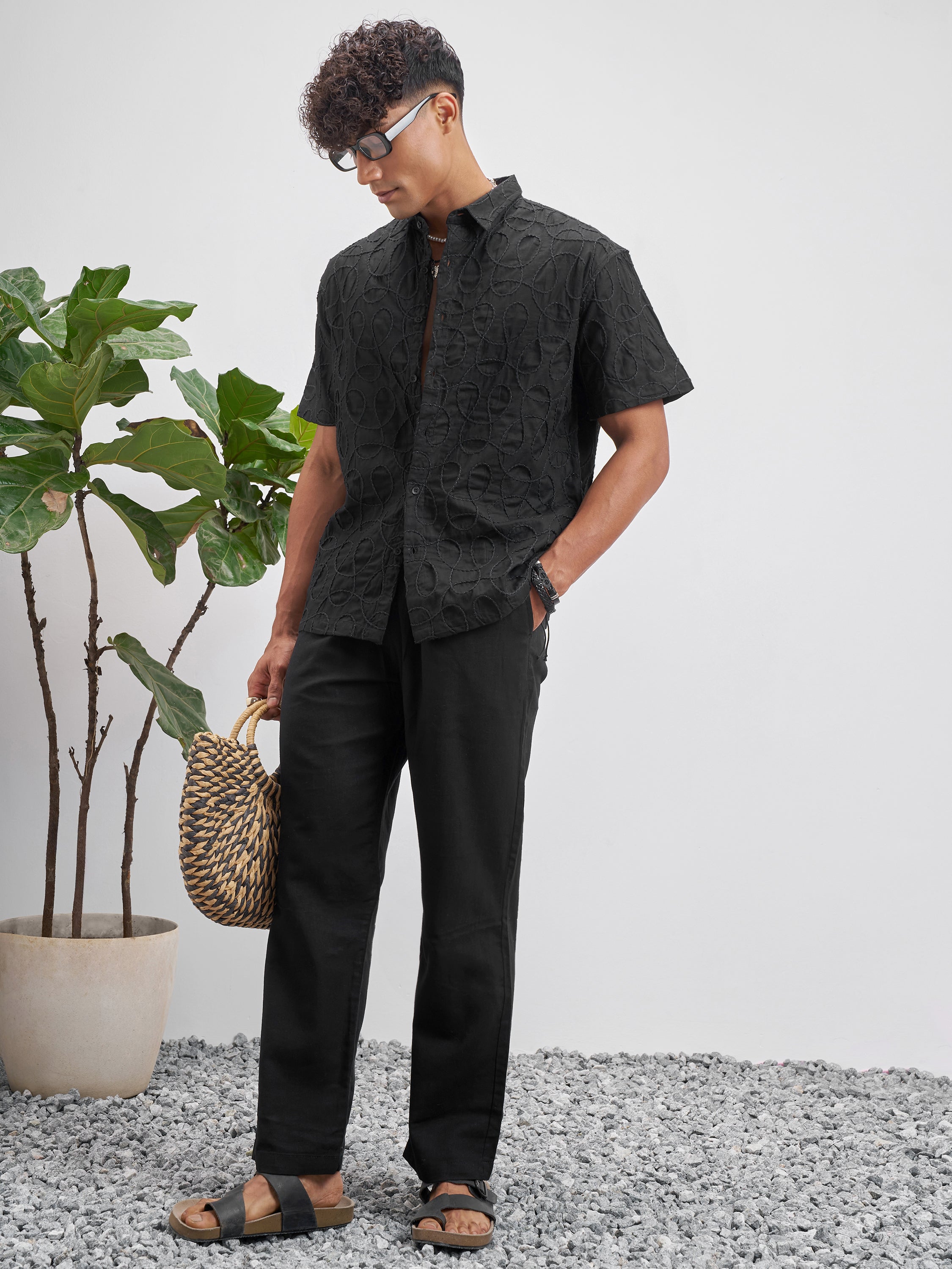 Highlander Men Black Embroidered Relaxed Fit Casual Shirt - Black - Image 2