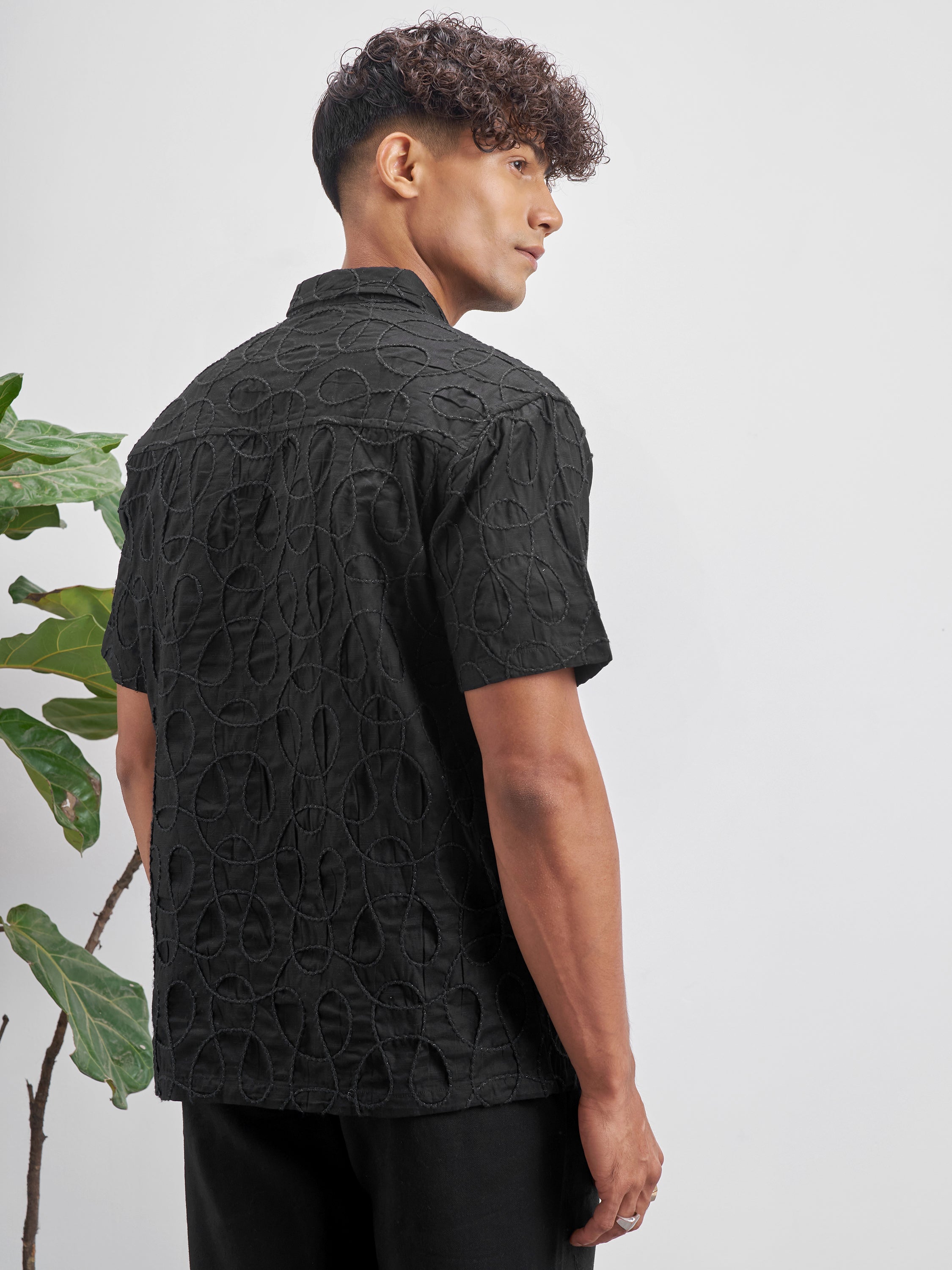 Highlander Men Black Embroidered Relaxed Fit Casual Shirt - Black - Image 3