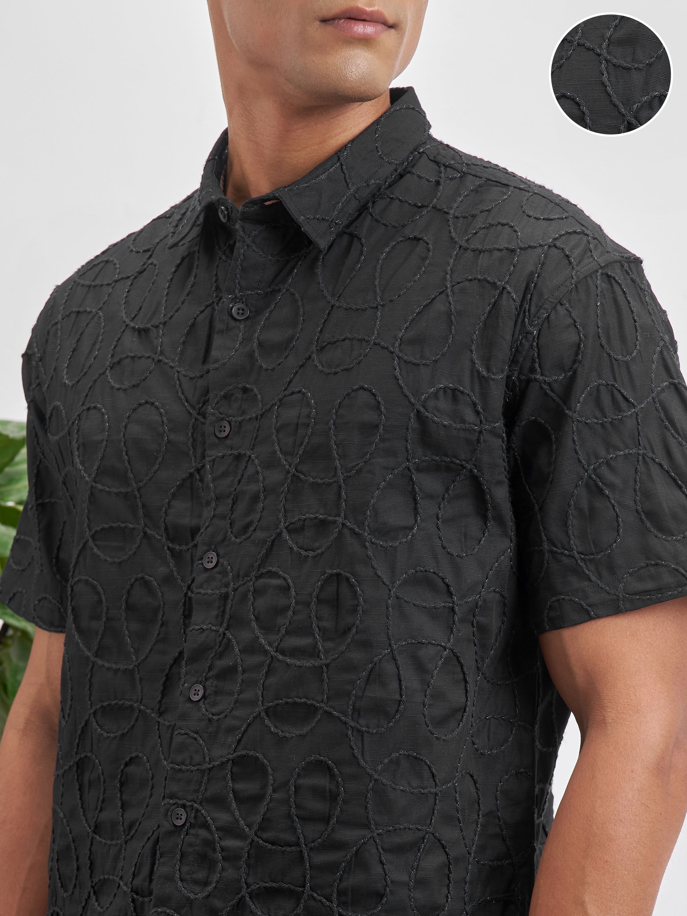 Highlander Men Black Embroidered Relaxed Fit Casual Shirt - Black - Image 5