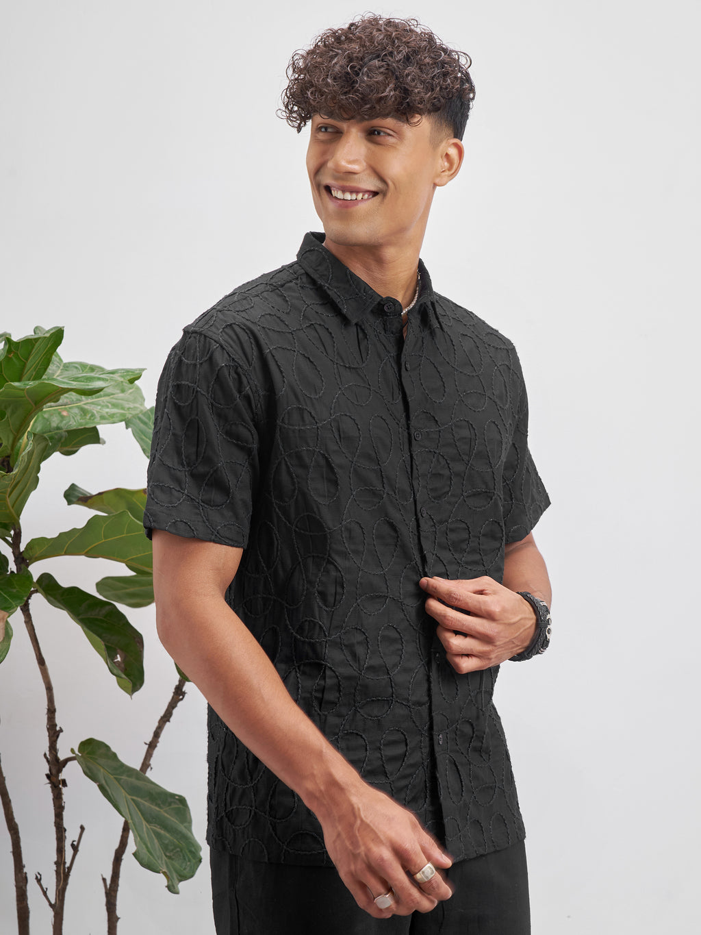 Highlander Men Black Embroidered Relaxed Fit Casual Shirt - Black - Image 6
