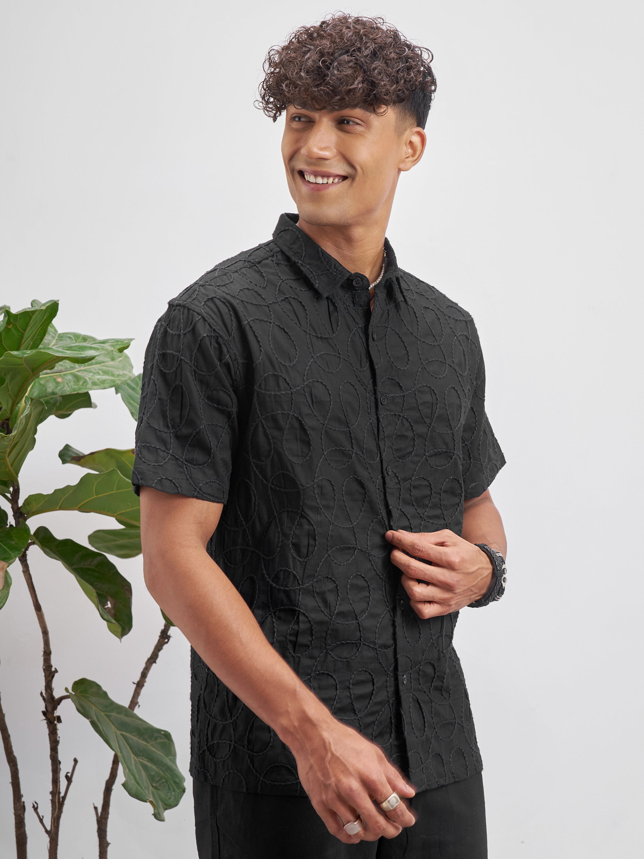 Highlander Men Black Embroidered Relaxed Fit Casual Shirt - Black - Image 6