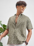 Highlander Men Olive Embroidered Relaxed Fit Casual Shirt - Olive - Image 1