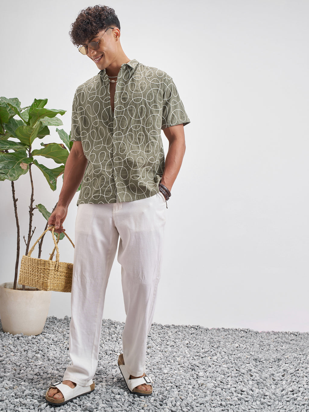 Highlander Men Olive Embroidered Relaxed Fit Casual Shirt - Olive - Image 2