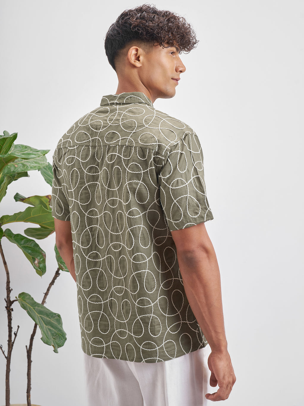 Highlander Men Olive Embroidered Relaxed Fit Casual Shirt - Olive - Image 3