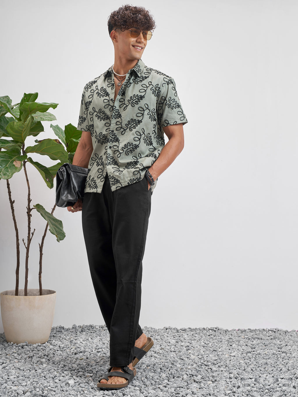 Highlander Men Olive Embroidered Relaxed Fit Casual Shirt - Olive - Image 2