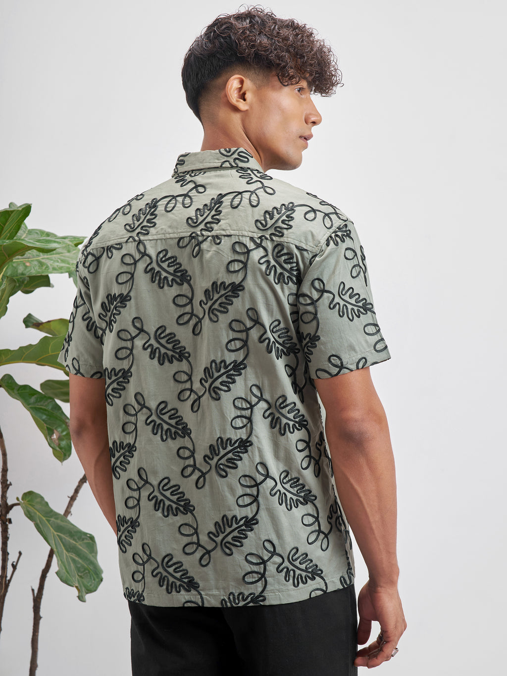 Highlander Men Olive Embroidered Relaxed Fit Casual Shirt - Olive - Image 3