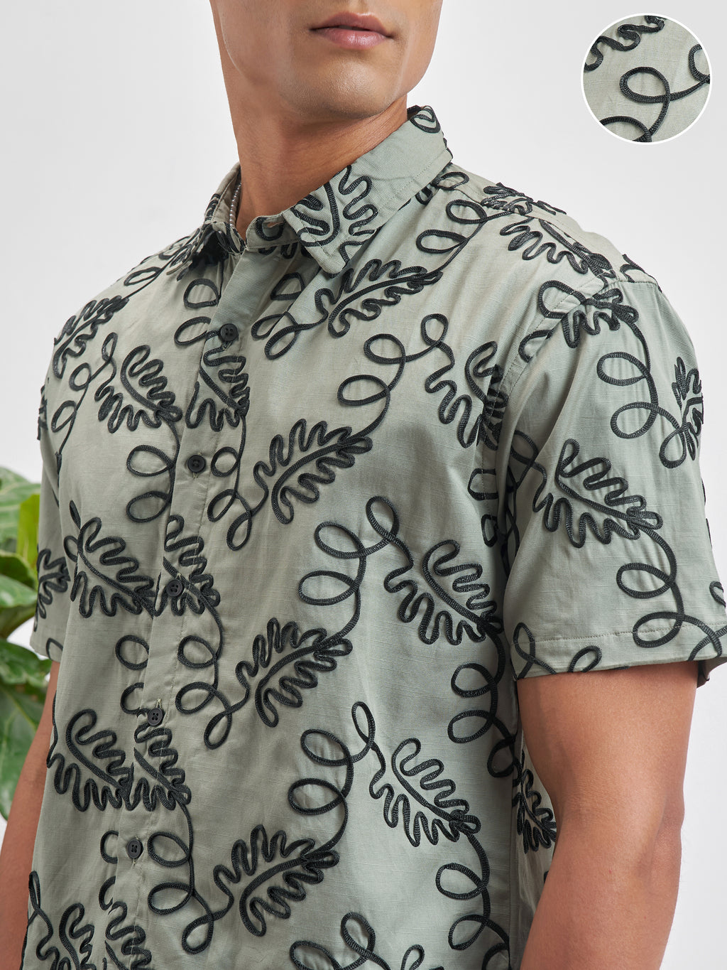 Highlander Men Olive Embroidered Relaxed Fit Casual Shirt - Olive - Image 5