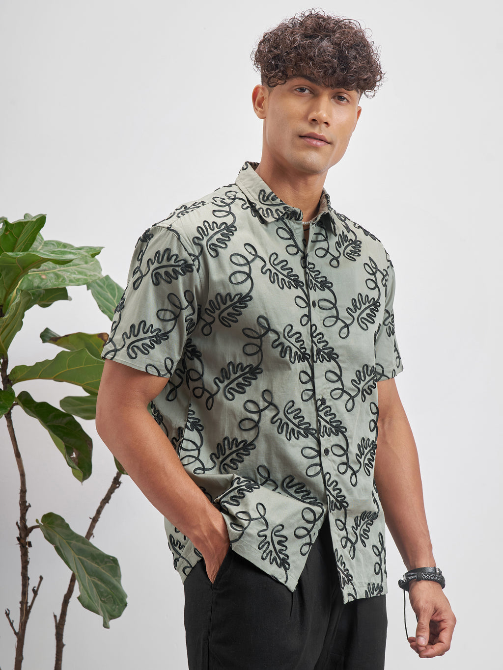 Highlander Men Olive Embroidered Relaxed Fit Casual Shirt - Olive - Image 6