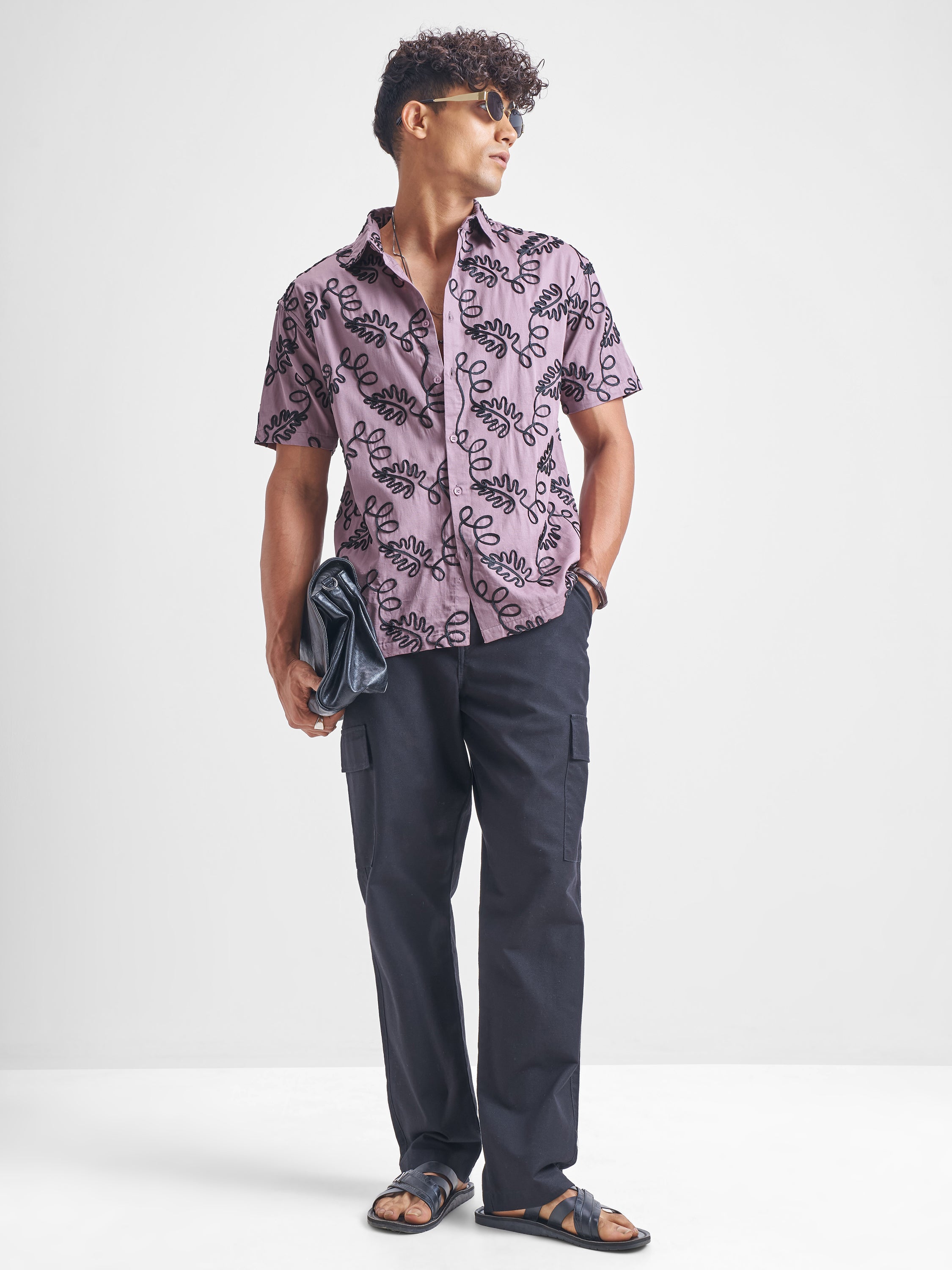 Highlander Men Lavender Embroidered Relaxed Fit Casual Shirt - Lavender - Image 2