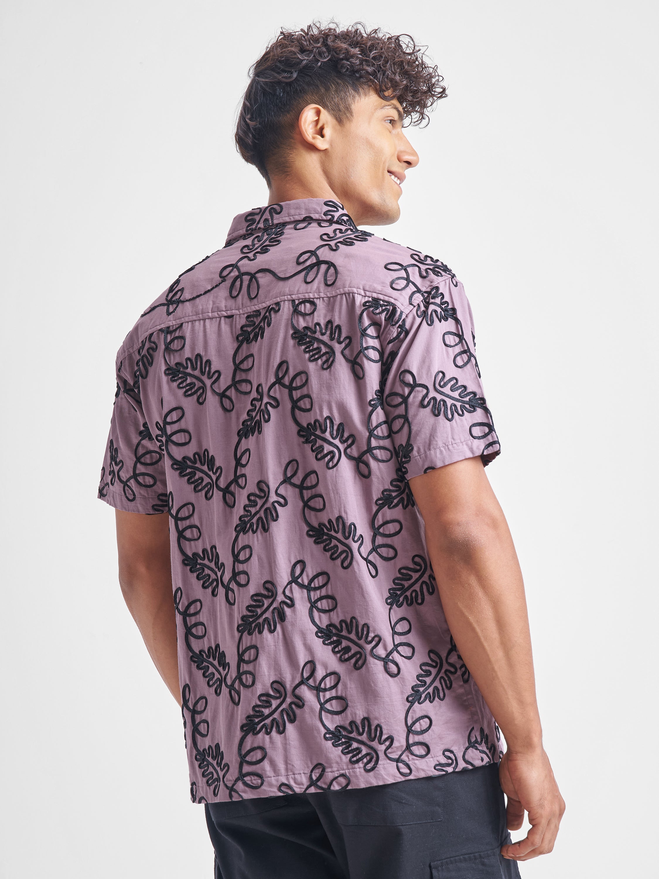Highlander Men Lavender Embroidered Relaxed Fit Casual Shirt - Lavender - Image 3