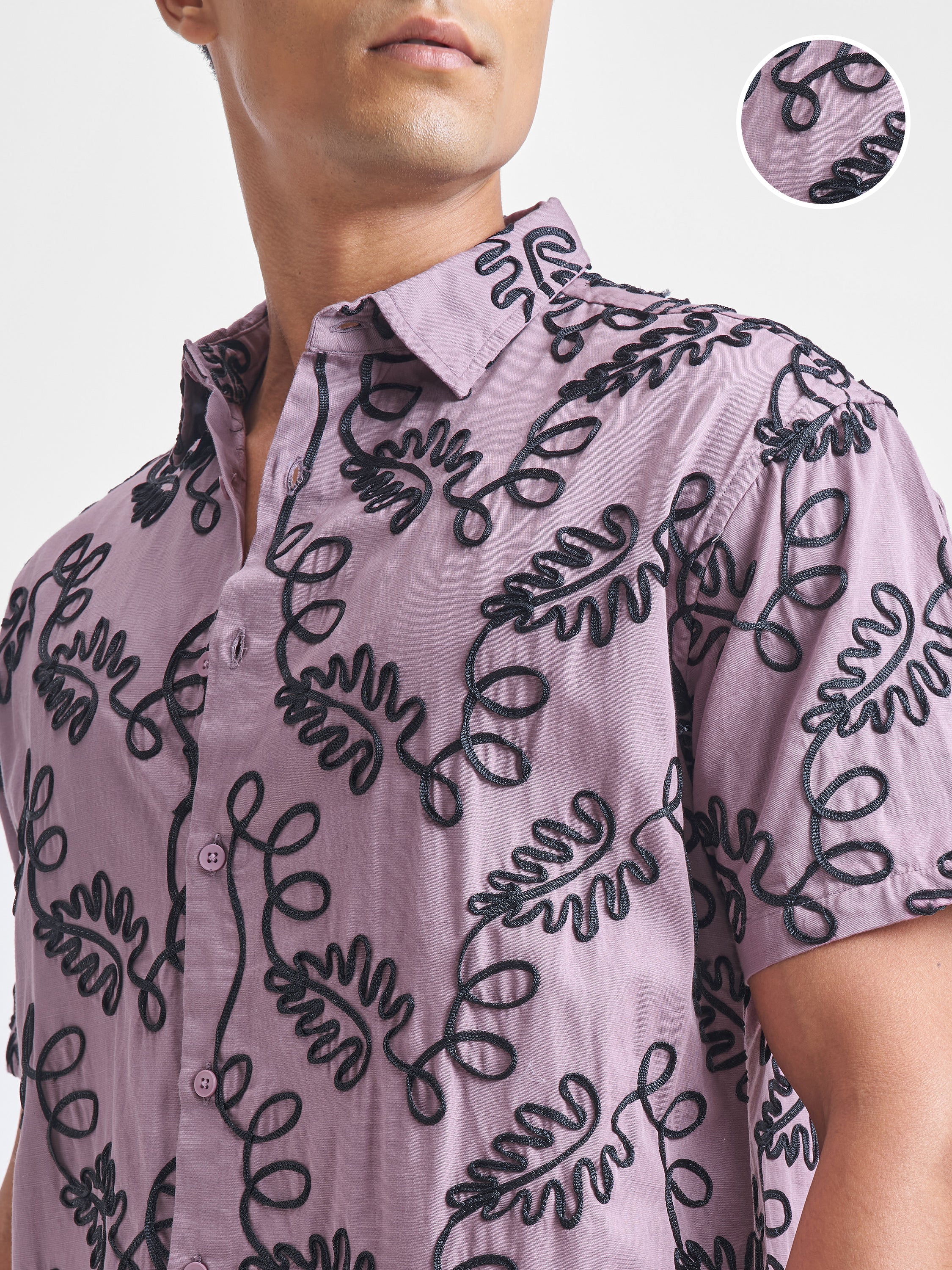 Highlander Men Lavender Embroidered Relaxed Fit Casual Shirt - Lavender - Image 5
