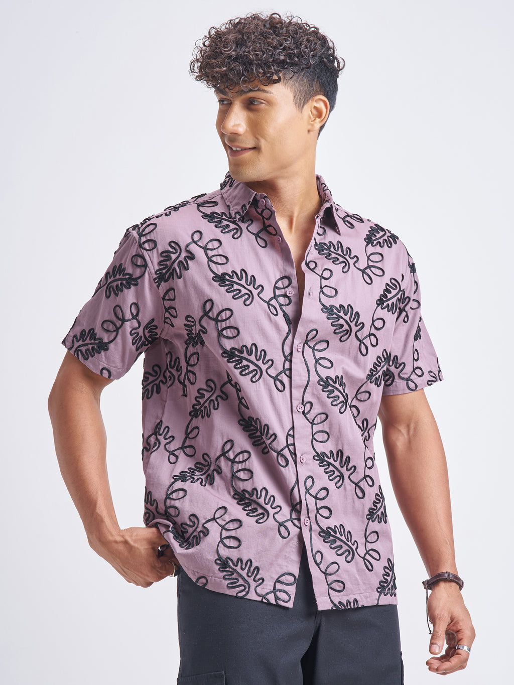 Highlander Men Lavender Embroidered Relaxed Fit Casual Shirt - Lavender - Image 6