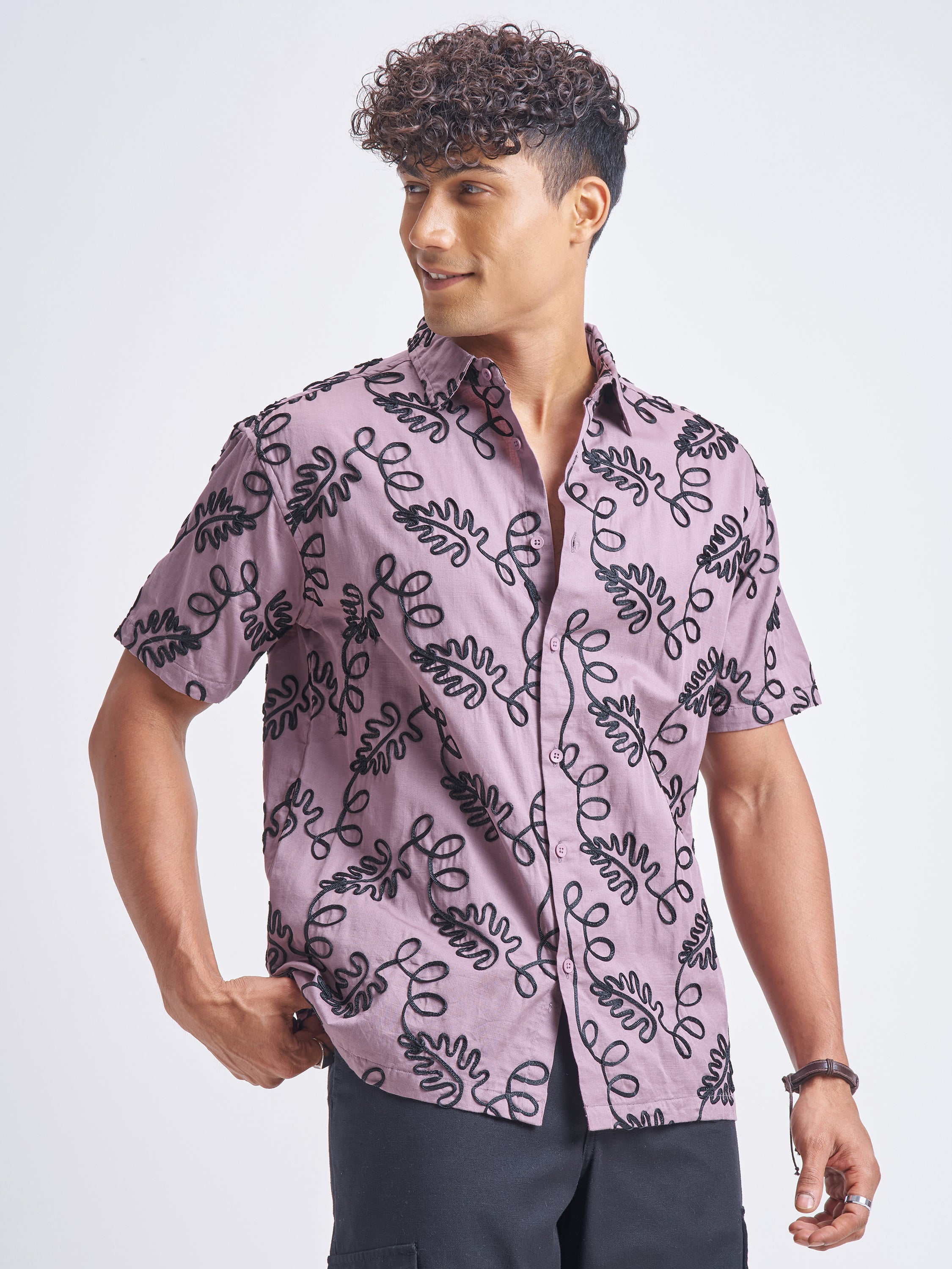 Highlander Men Lavender Embroidered Relaxed Fit Casual Shirt - Lavender - Image 6