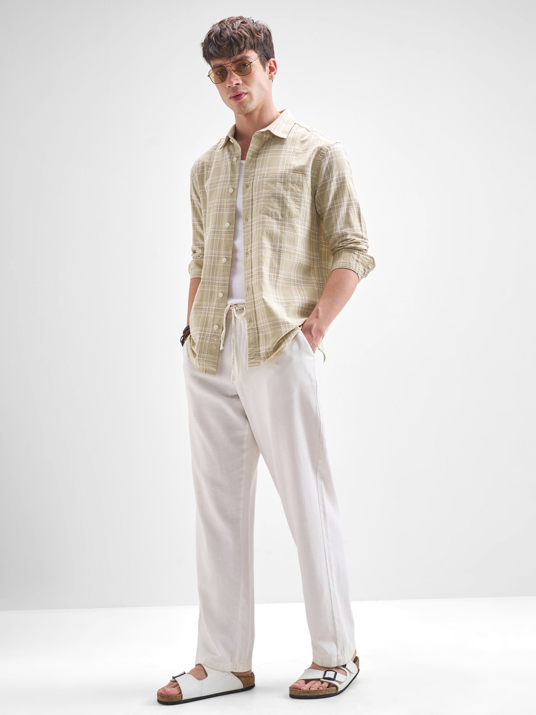 Highlander Men Beige Checked Relaxed Fit Casual Shirt - Beige - Image 2