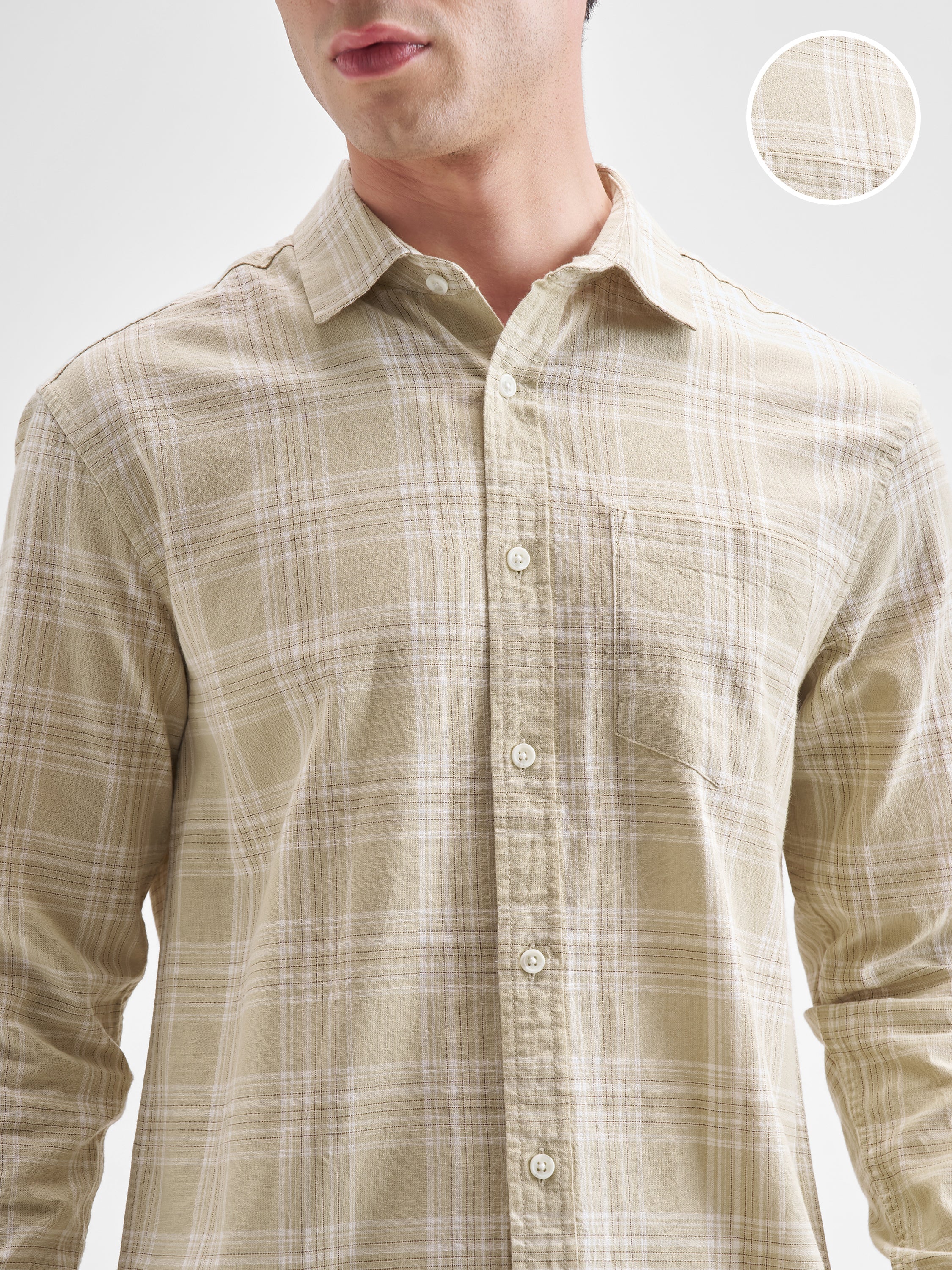 Highlander Men Beige Checked Relaxed Fit Casual Shirt - Beige - Image 5