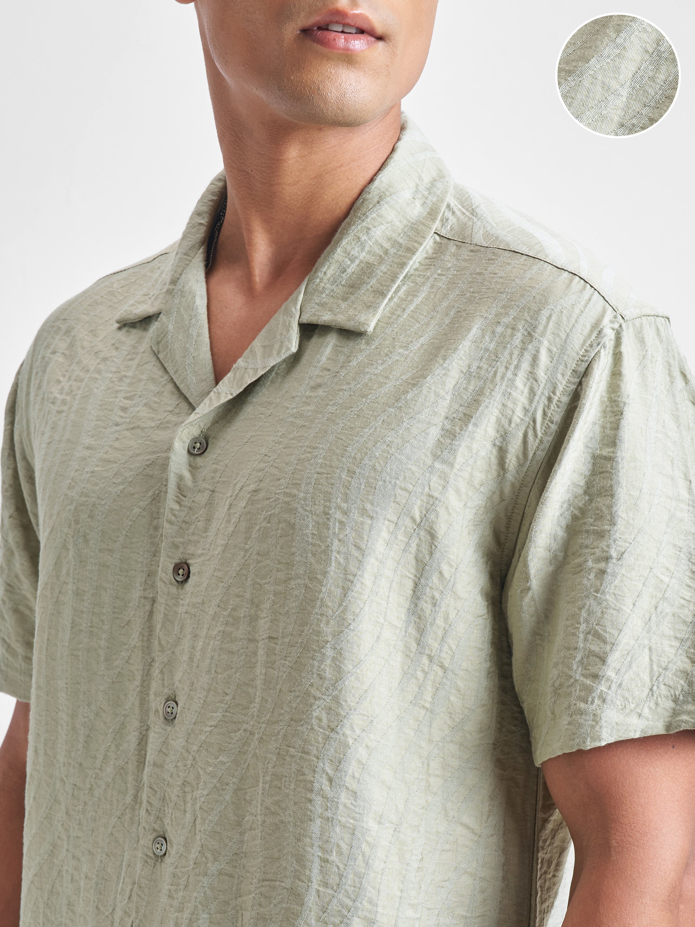 Highlander Men Green Self Design Relaxed Fit Casual Shirt - Green - Image 5