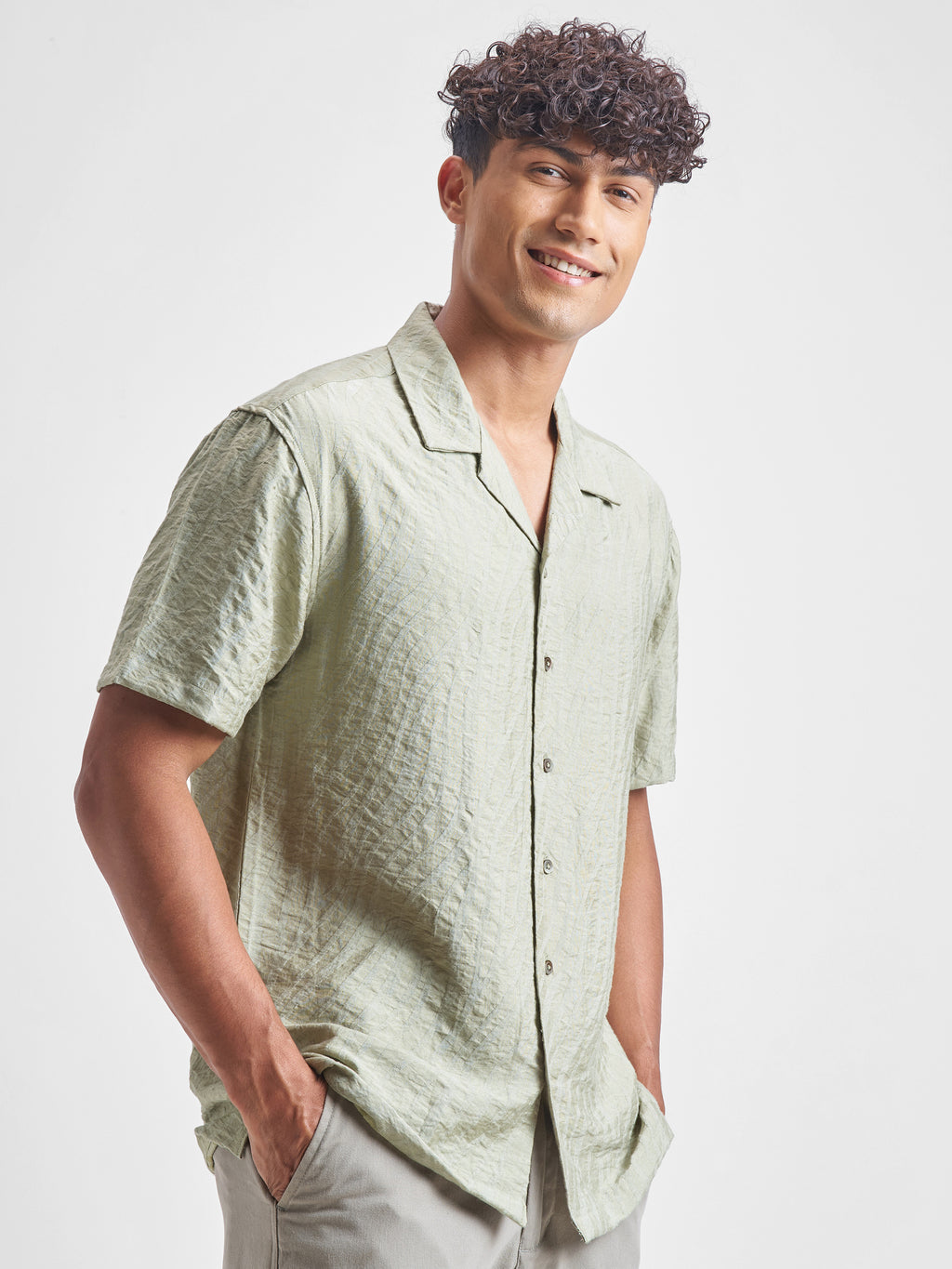Highlander Men Green Self Design Relaxed Fit Casual Shirt - Green - Image 6