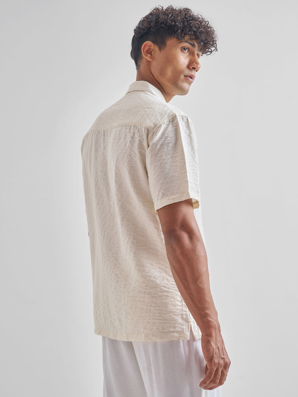 Highlander Men Cream Self Design Relaxed Fit Casual Shirt - Cream - Image 3