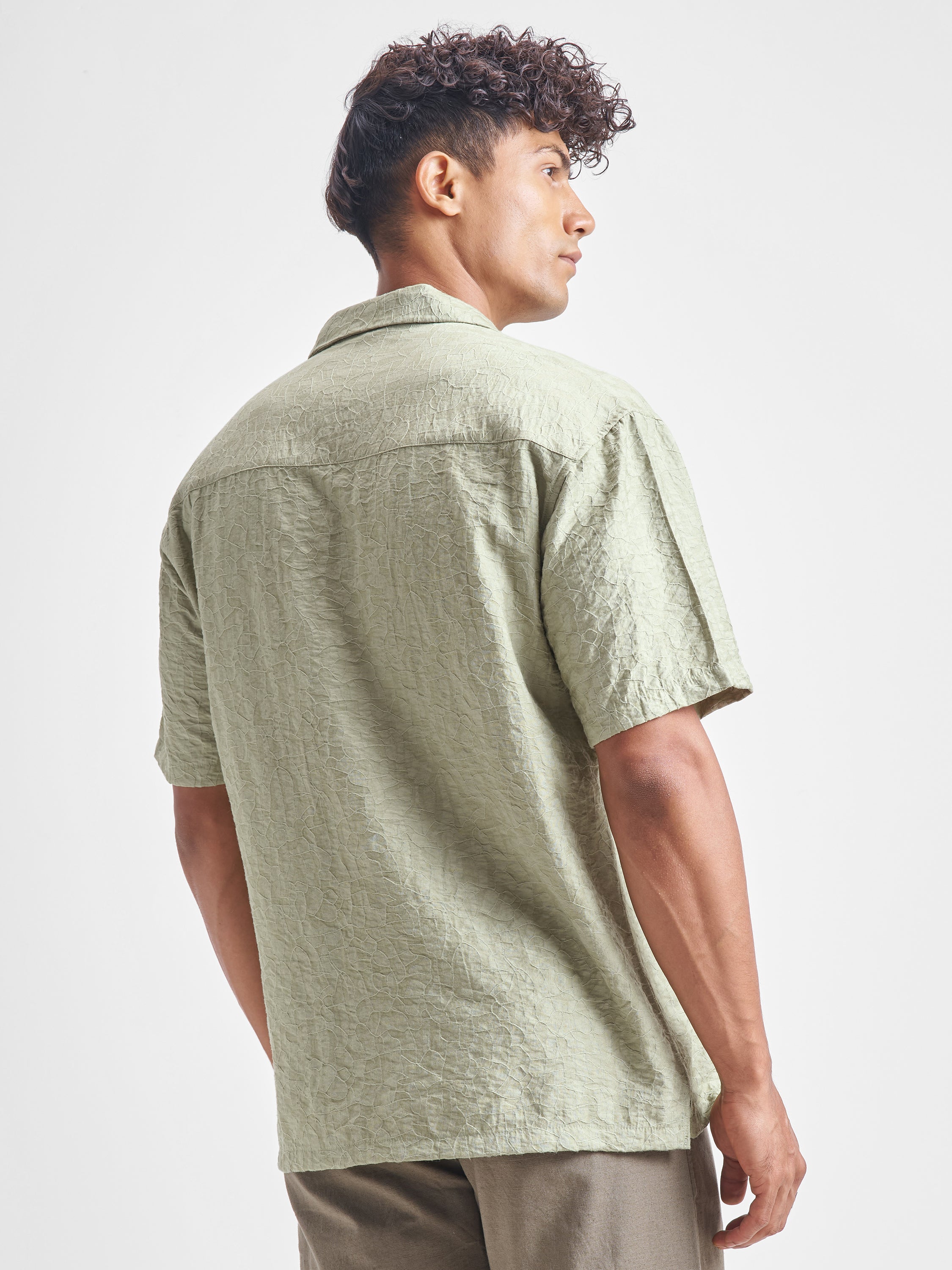Highlander Men Green Self Design Relaxed Fit Casual Shirt - Green - Image 3