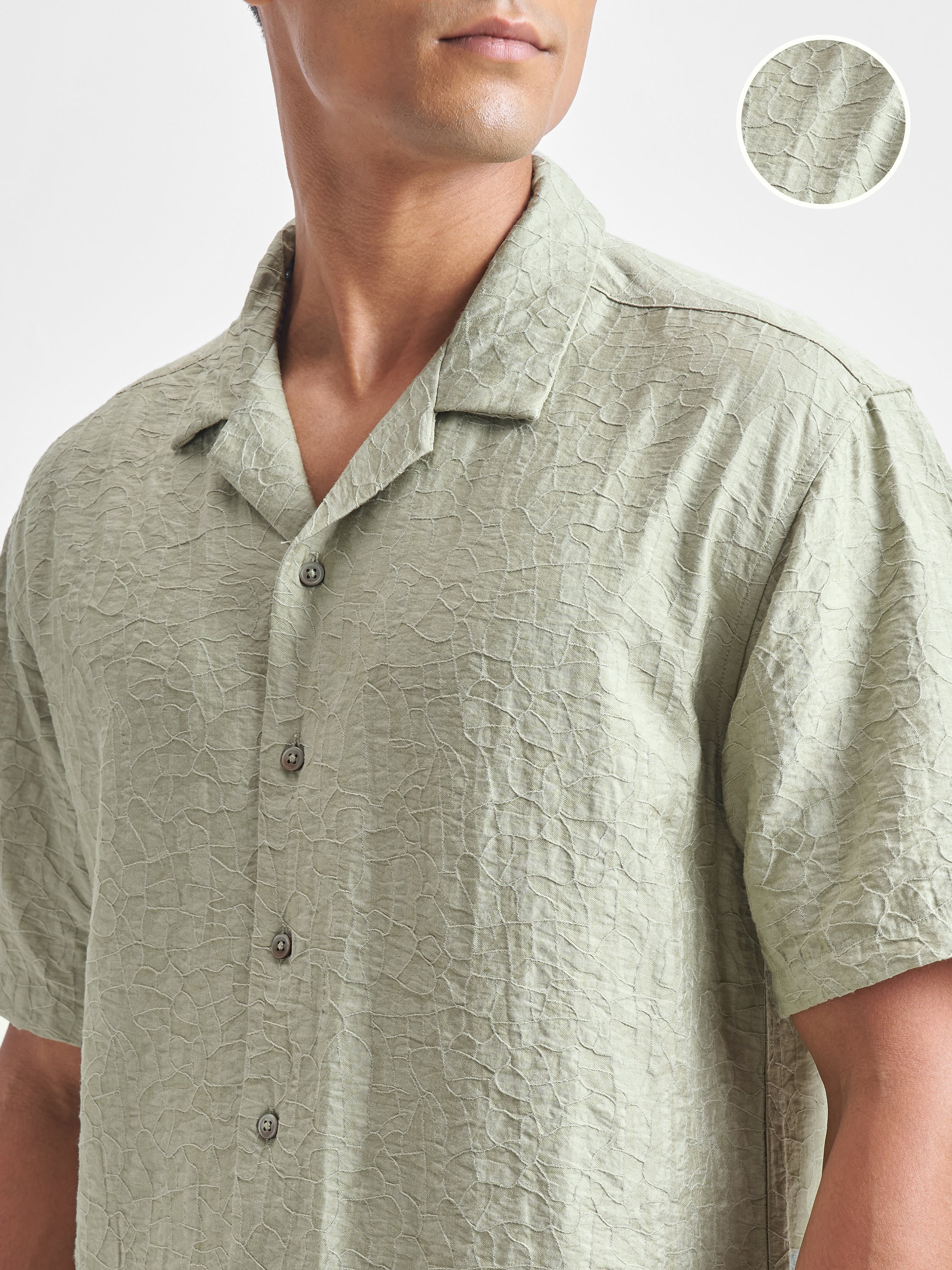 Highlander Men Green Self Design Relaxed Fit Casual Shirt - Green - Image 5
